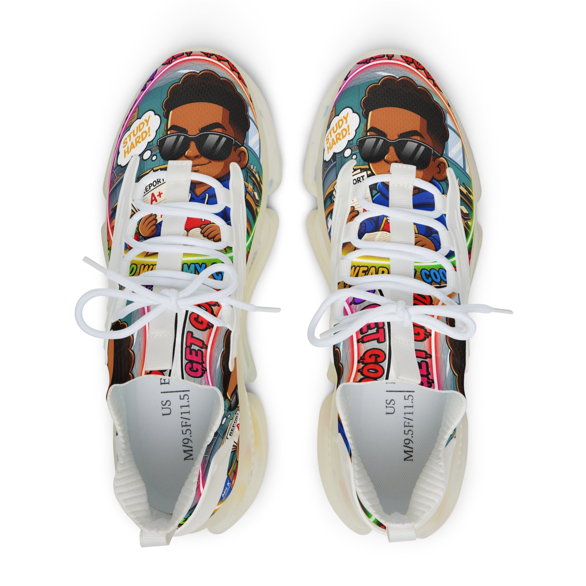 Men's Mesh Sneakers — "I Have To Get Good Grades" Colorful Urban Cartoon Print Athletic Shoes