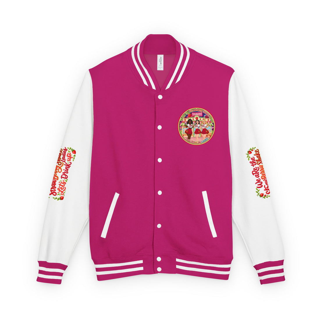 Letterman Jacket — " We Are The Strawberry Shake Ladies " Retro 'Shakee' Strawberry Girls Varsity Jacket