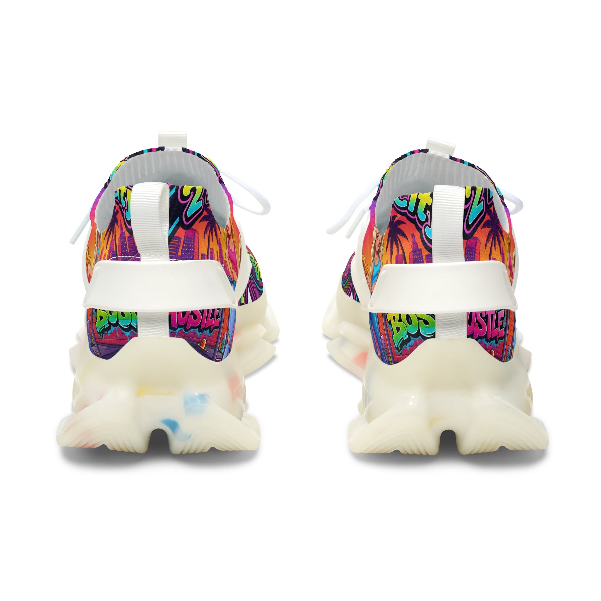Mesh Sneakers — Colorful 'Girls From The City' Graphic Athletic Shoes