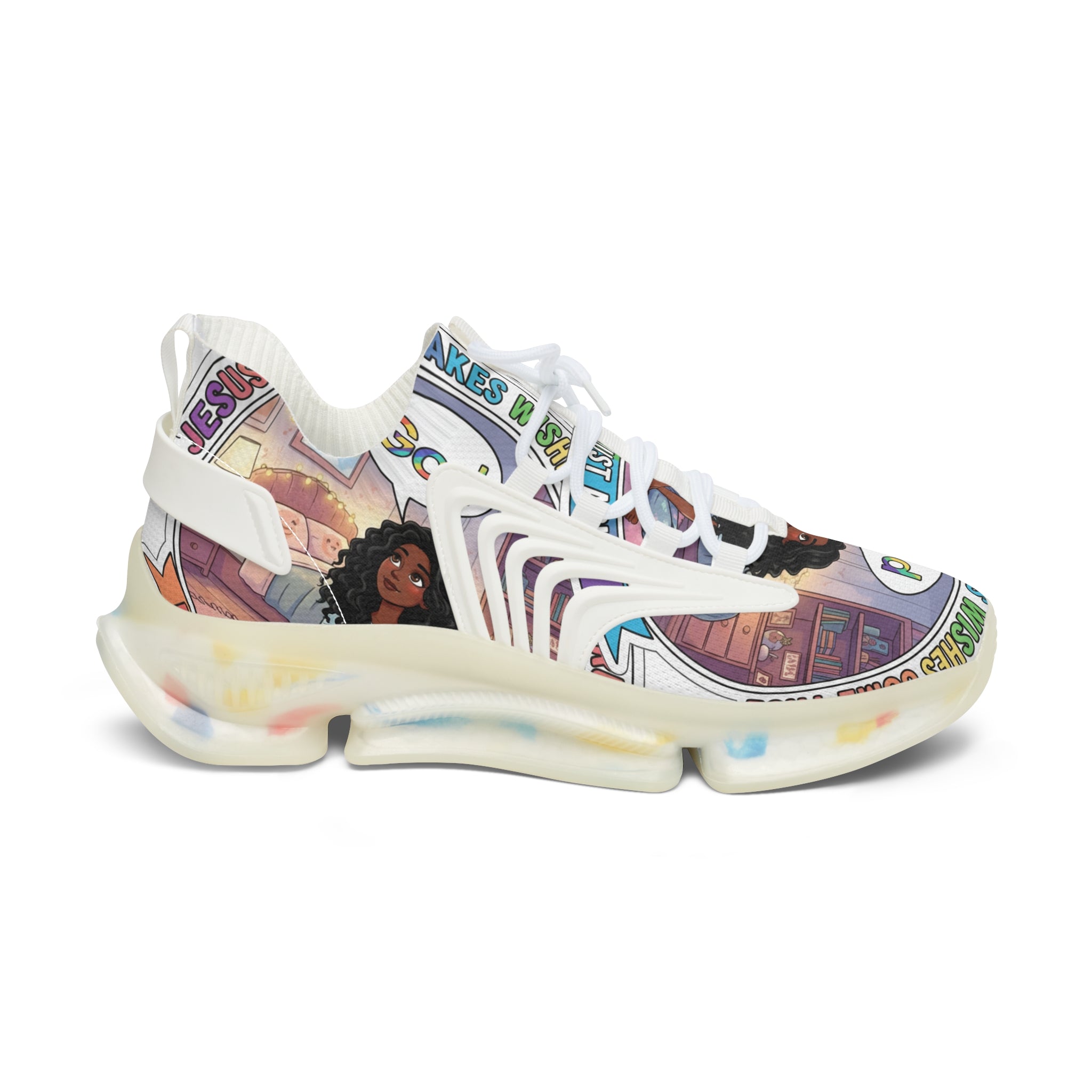 Women's Mesh Sneakers — " Jesus Christ Makes Wishes Come True " Graphic Athletic Shoes