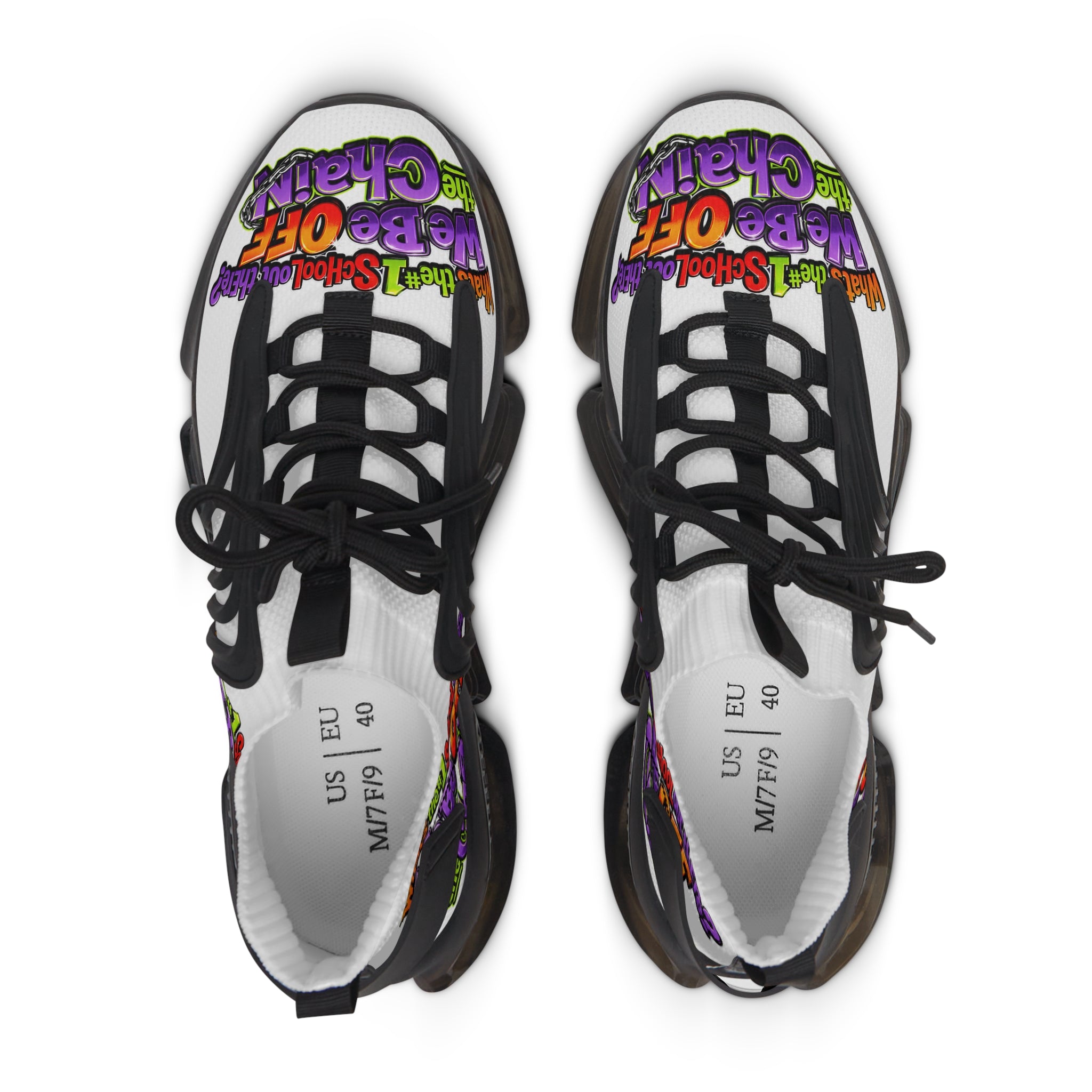 Mesh Sneakers — Colorful "We Be Off the Chain" Graphic Athletic Shoes