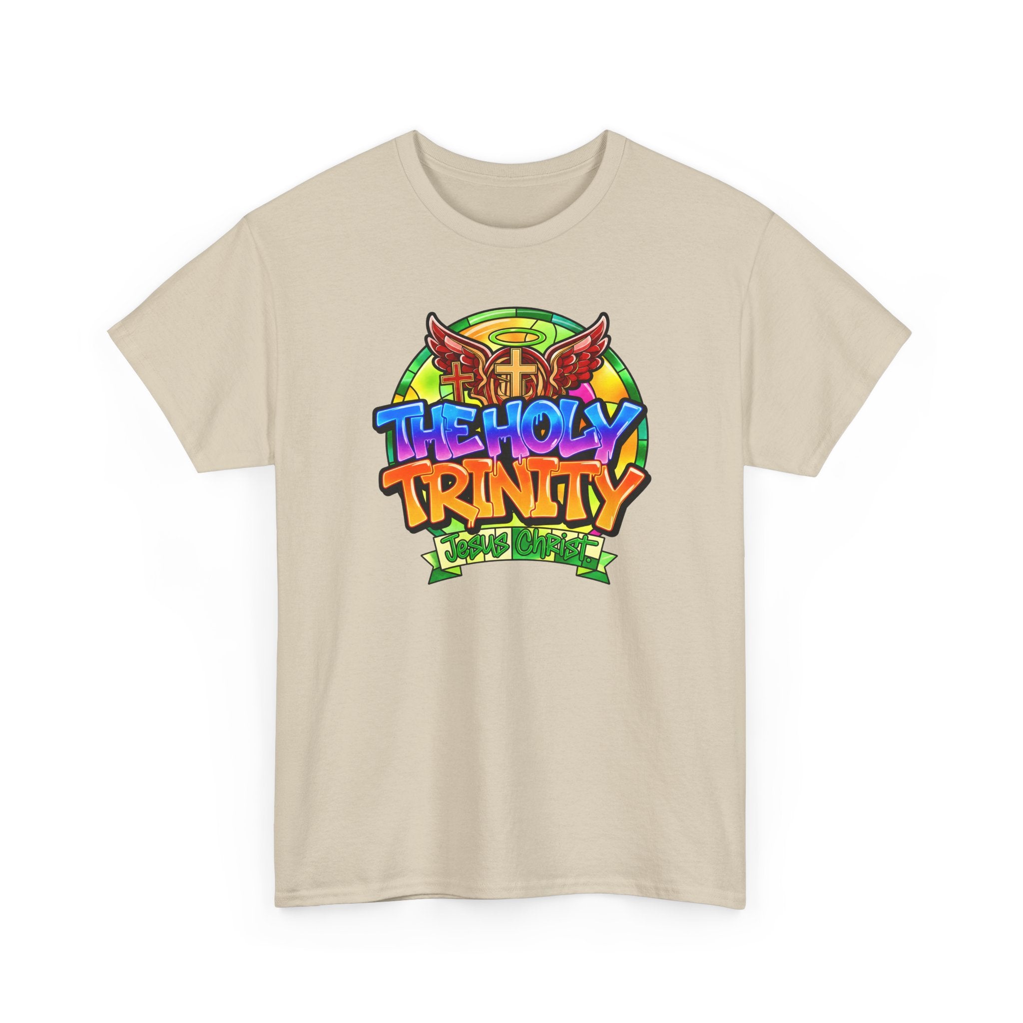 Holy Trinity Graphic Tee — Colorful Faith-Inspired Streetwear T-Shirt