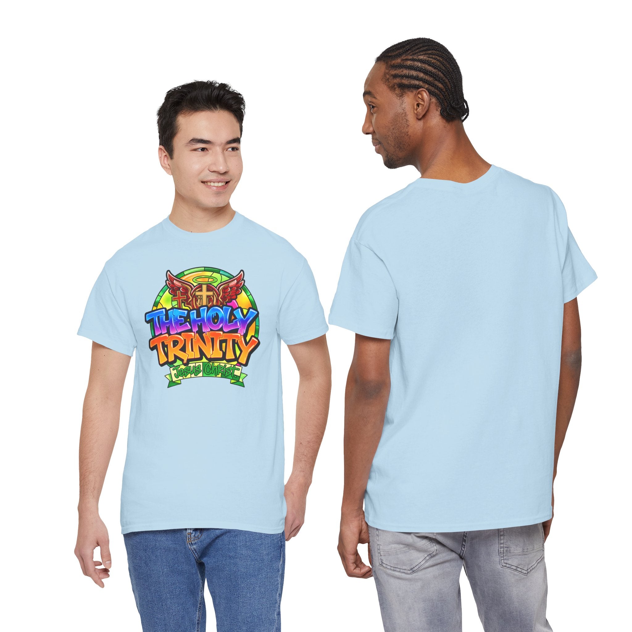 Holy Trinity Graphic Tee — Colorful Faith-Inspired Streetwear T-Shirt