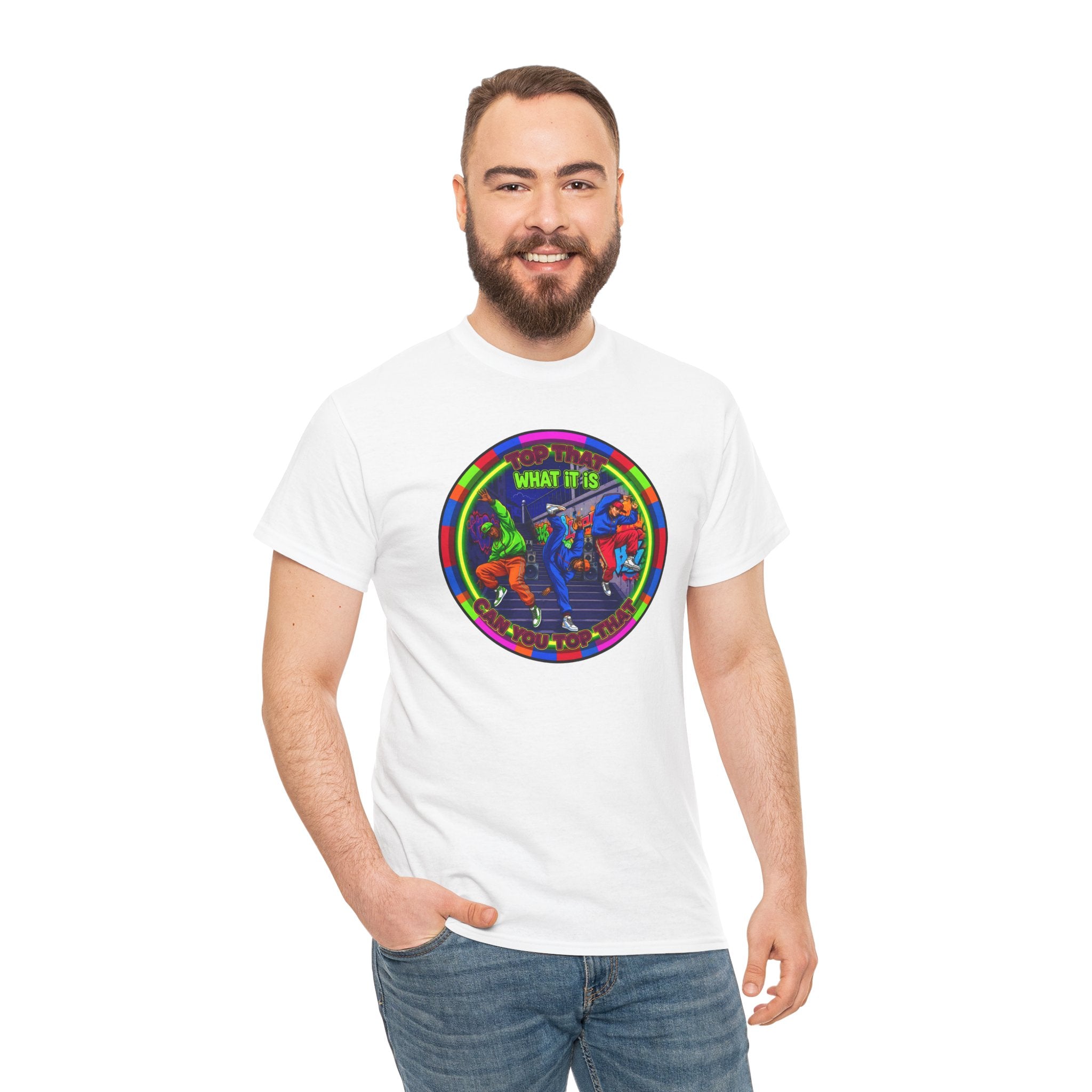 Dance Crew T-Shirt – "Top That What It Is" Retro Neon Graphic Tee