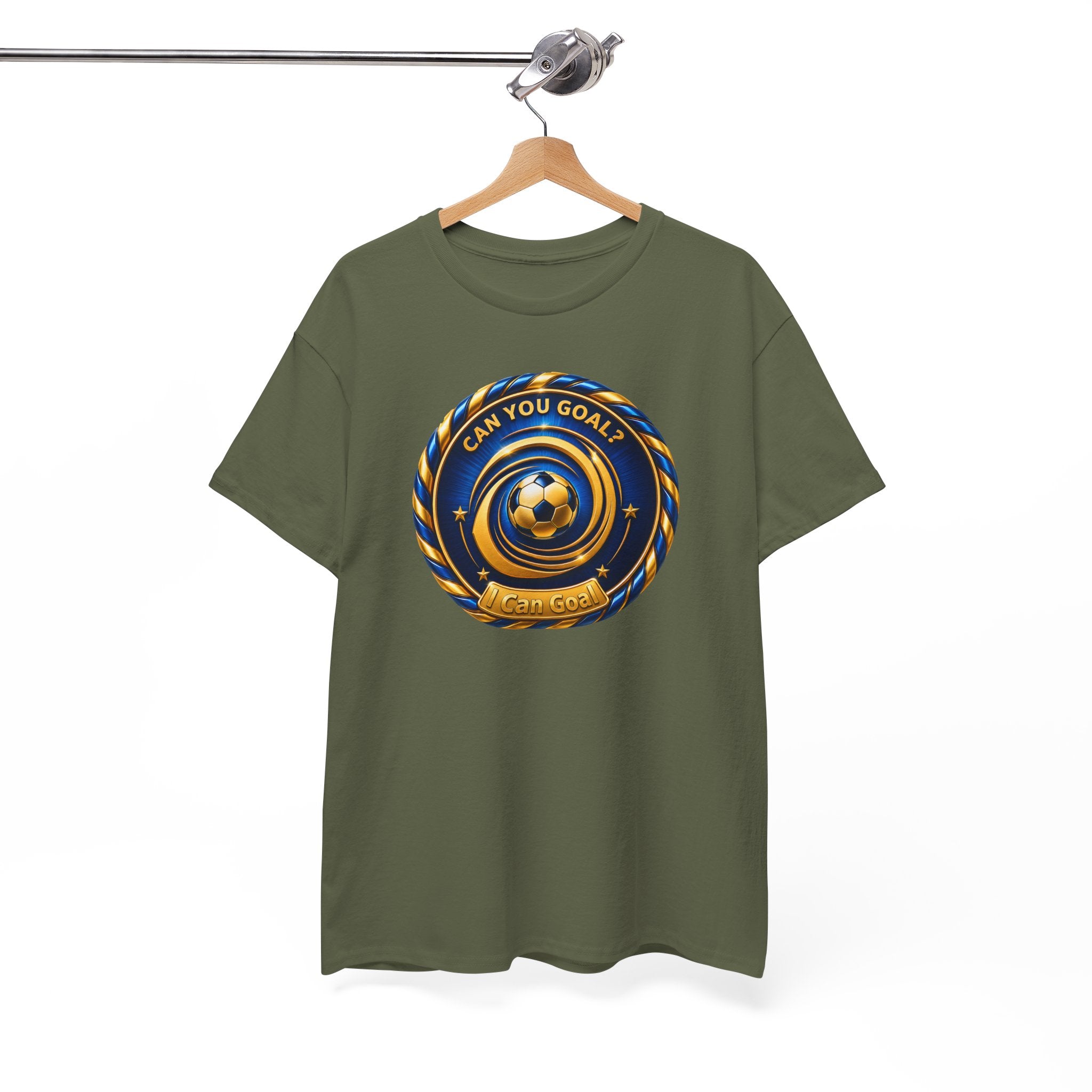 Soccer Badge Tee — "Can You Goal?" Graphic Soccer Shirt