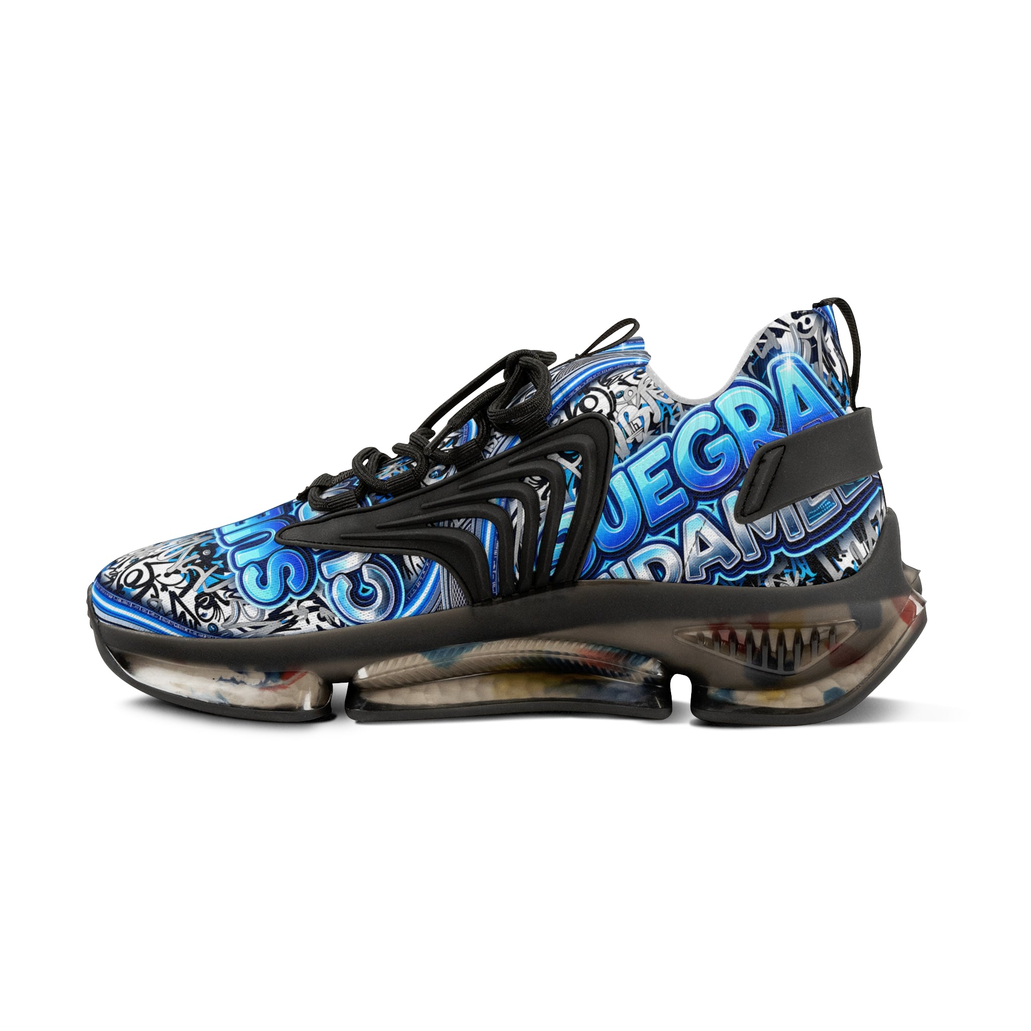 Mesh Sneakers — Blue 'SUEGRA CUIDAMELA' Graphic Athletic Shoes