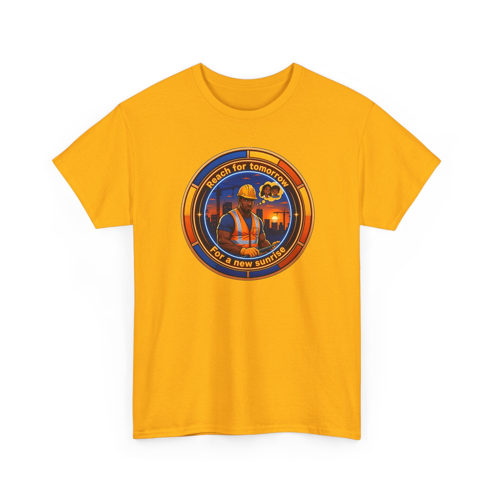 Construction Worker Sunset Tee — “Reach for Tomorrow ” Safety Crew T-Shirt