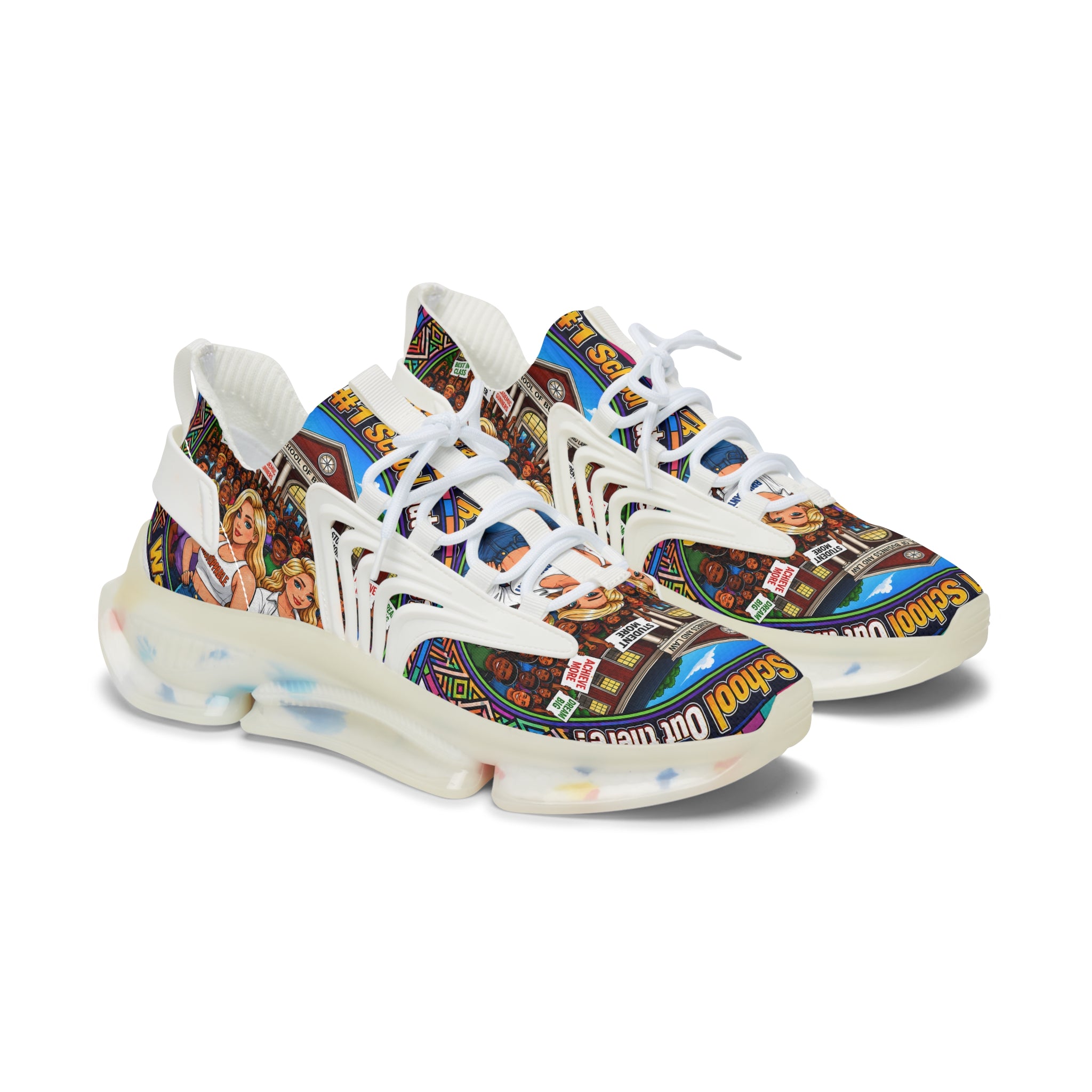 Women's Mesh Sneakers — Colorful Retro School Girl Graphic Athletic Shoes