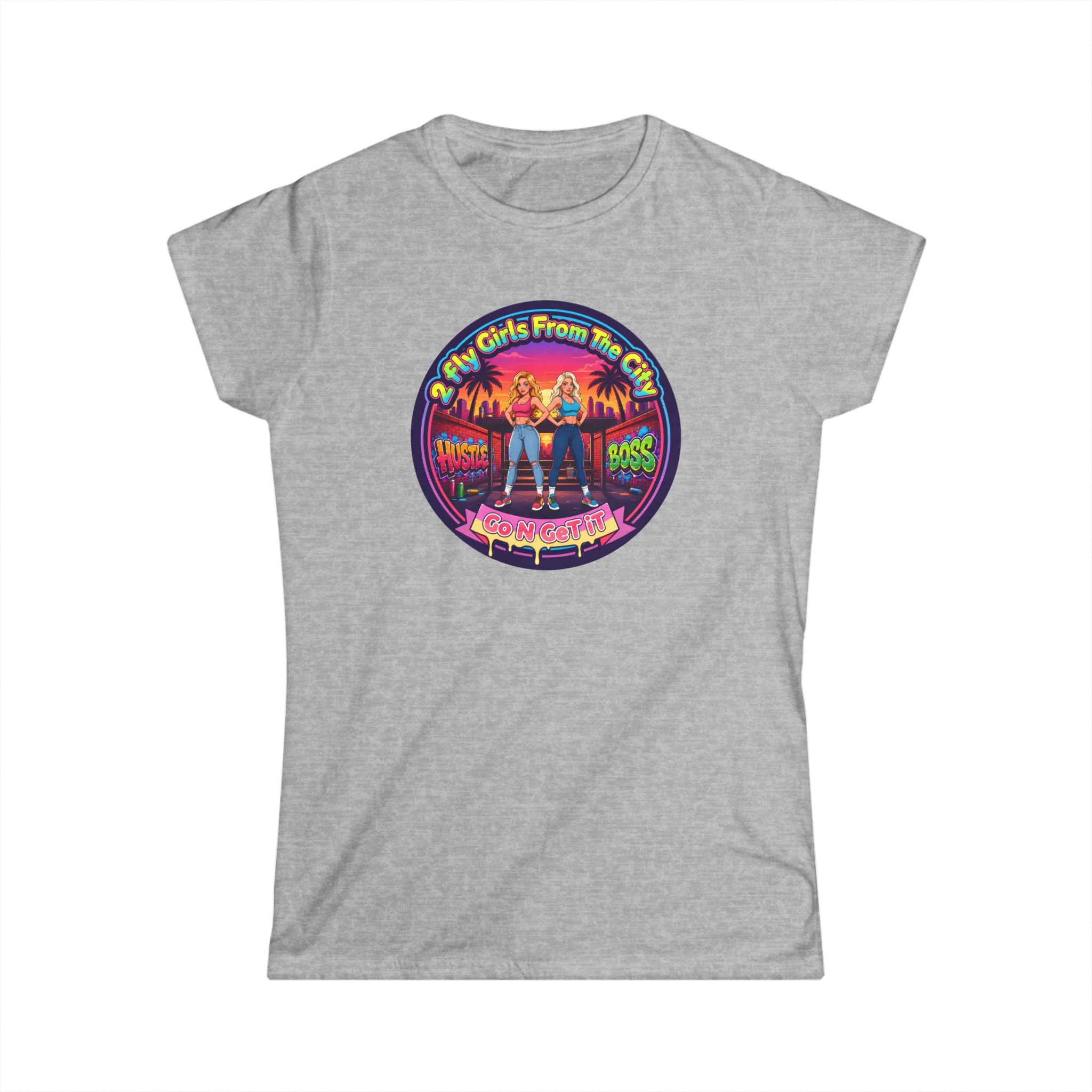 Retro '2 Fly Girls From The City"  Graphic Tee - 80s Sunset Rock Band Vibe