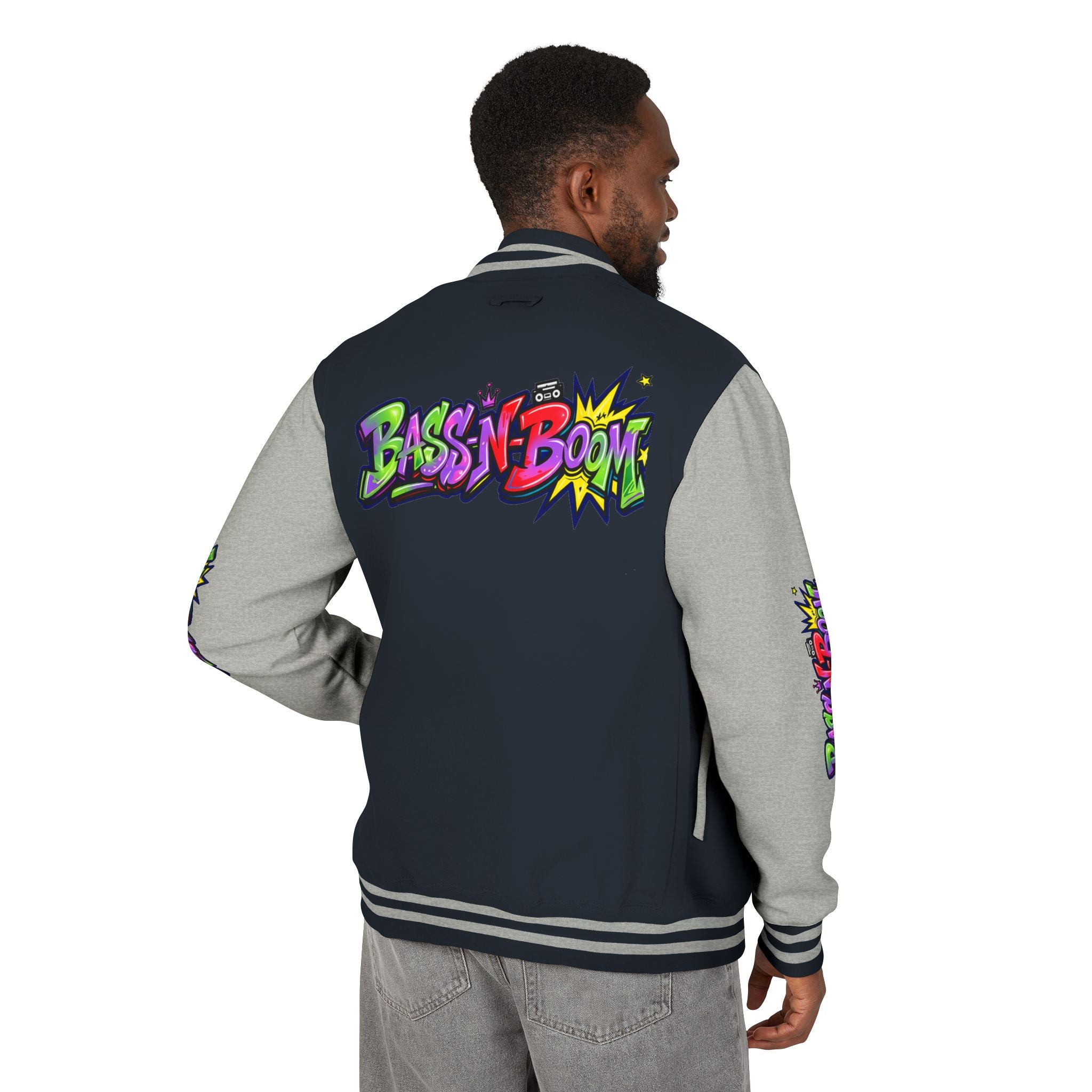 Letterman Jacket — 'Bass N Boom' Graffiti Bomber