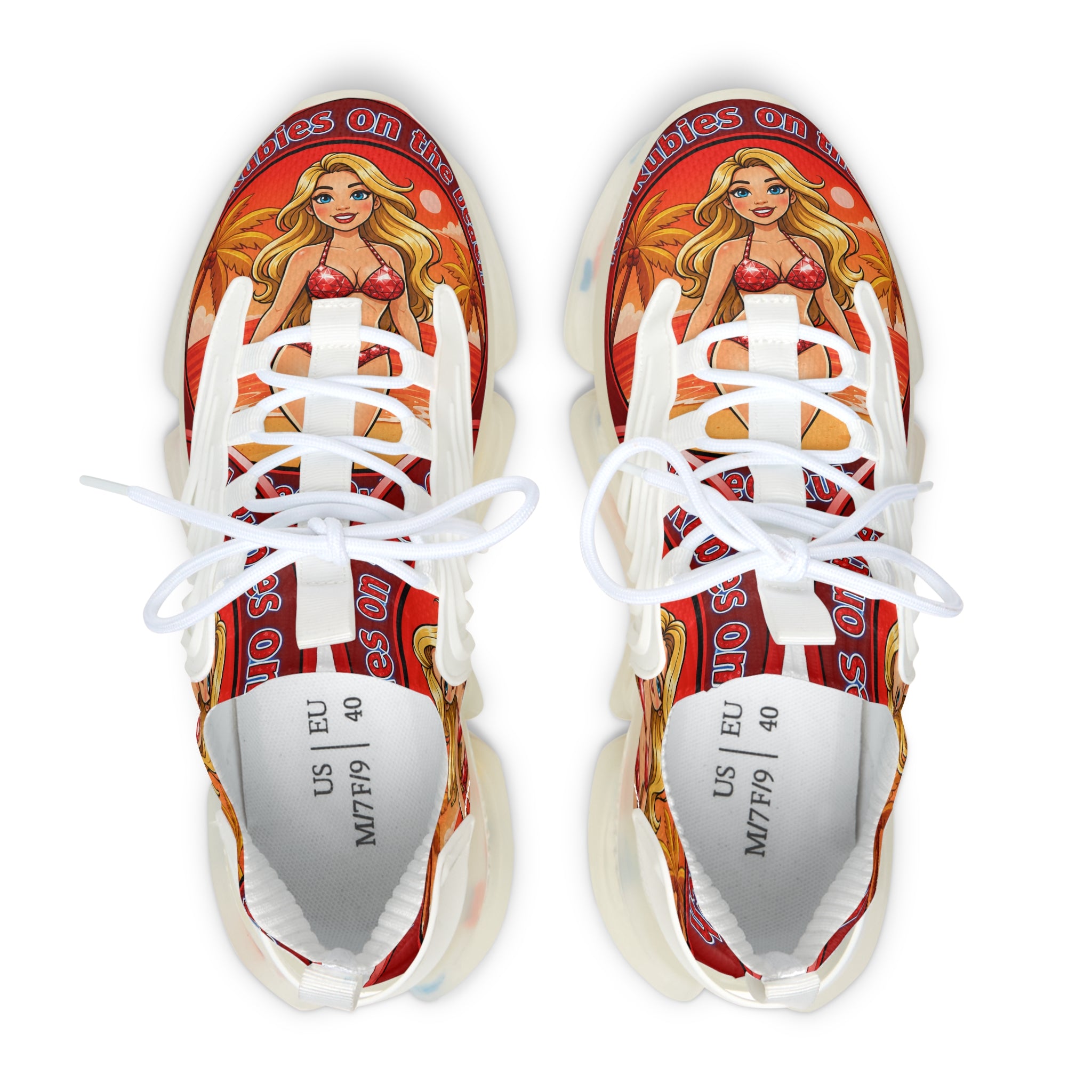 Women’s Mesh Sneakers — Retro Pinup Mermaid Graphic Athletic Shoes