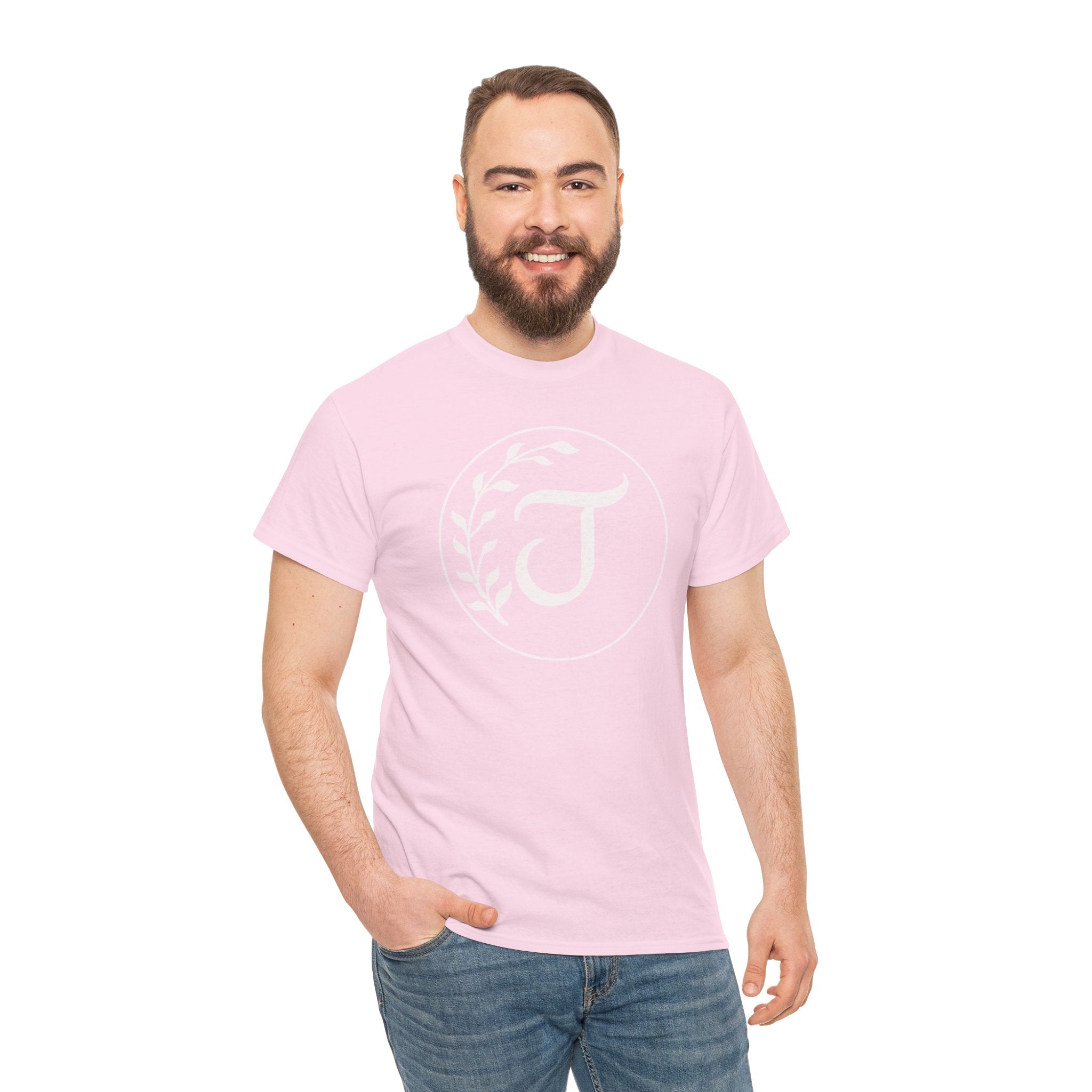 White Tee with Subtle "Floral J " Jesus Christ "— Minimalist Japanese Character T-Shirt