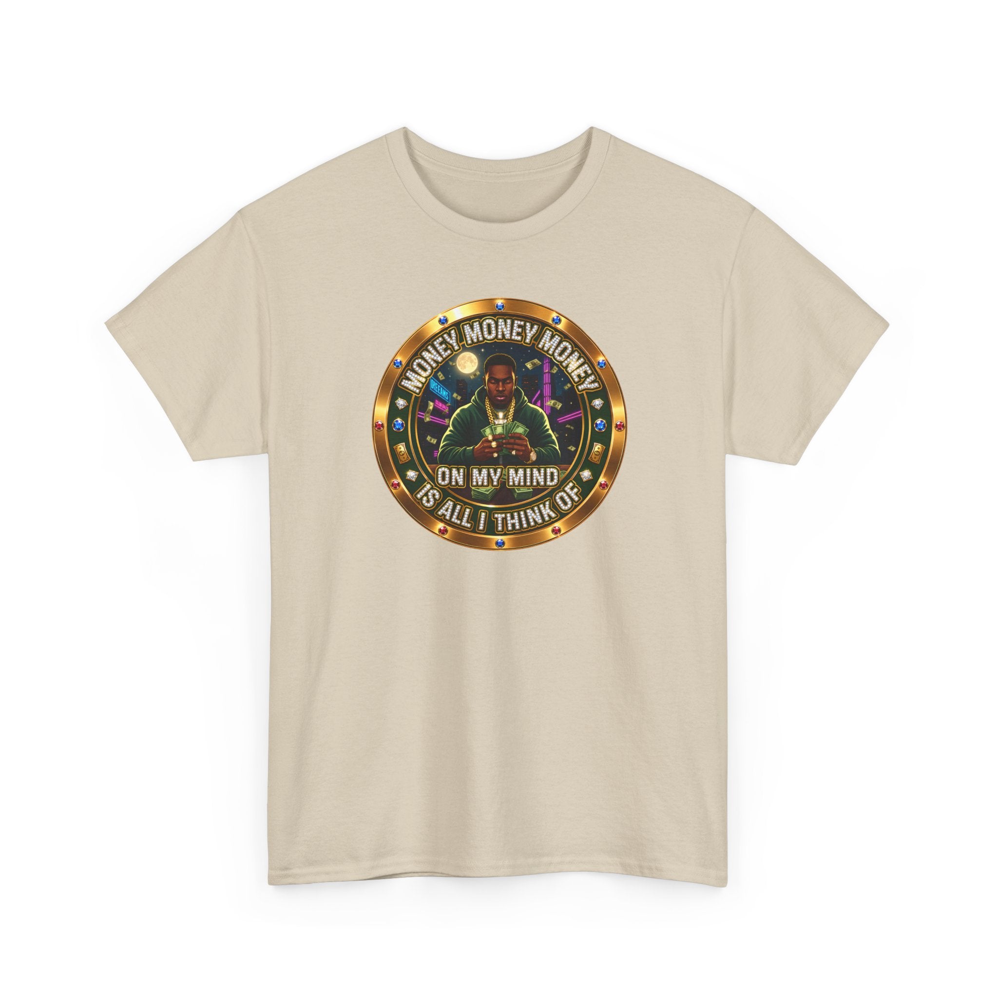 "Money On My Mind" Graphic Tee — Retro Casino Coin Design