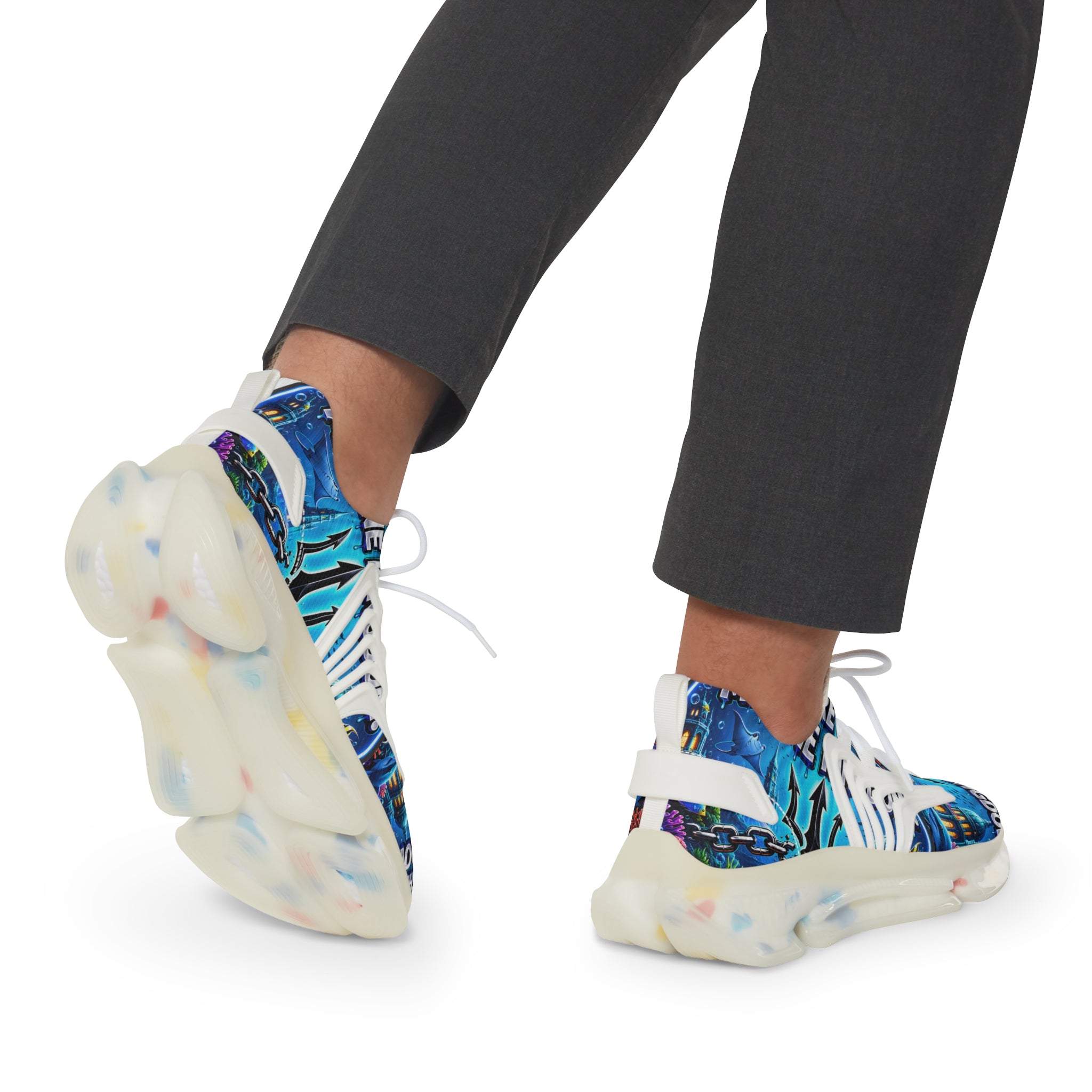 Men's Mesh Sneakers —"Beware Of The Marine Warrior"Ocean Trident Streetwear Running Shoes