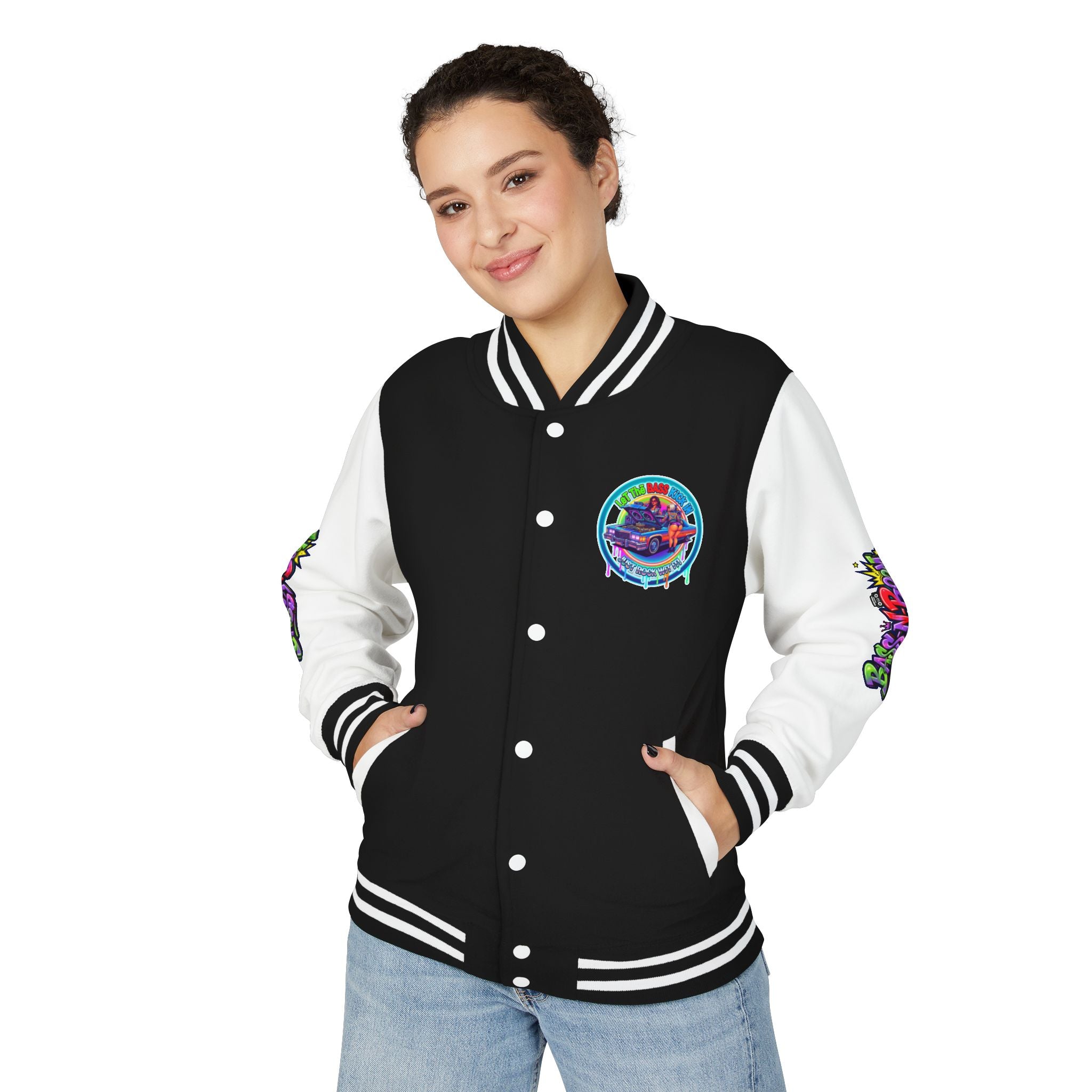 Letterman Jacket — ' Let The Bass Kick In' Retro Lowrider Crew Graphic