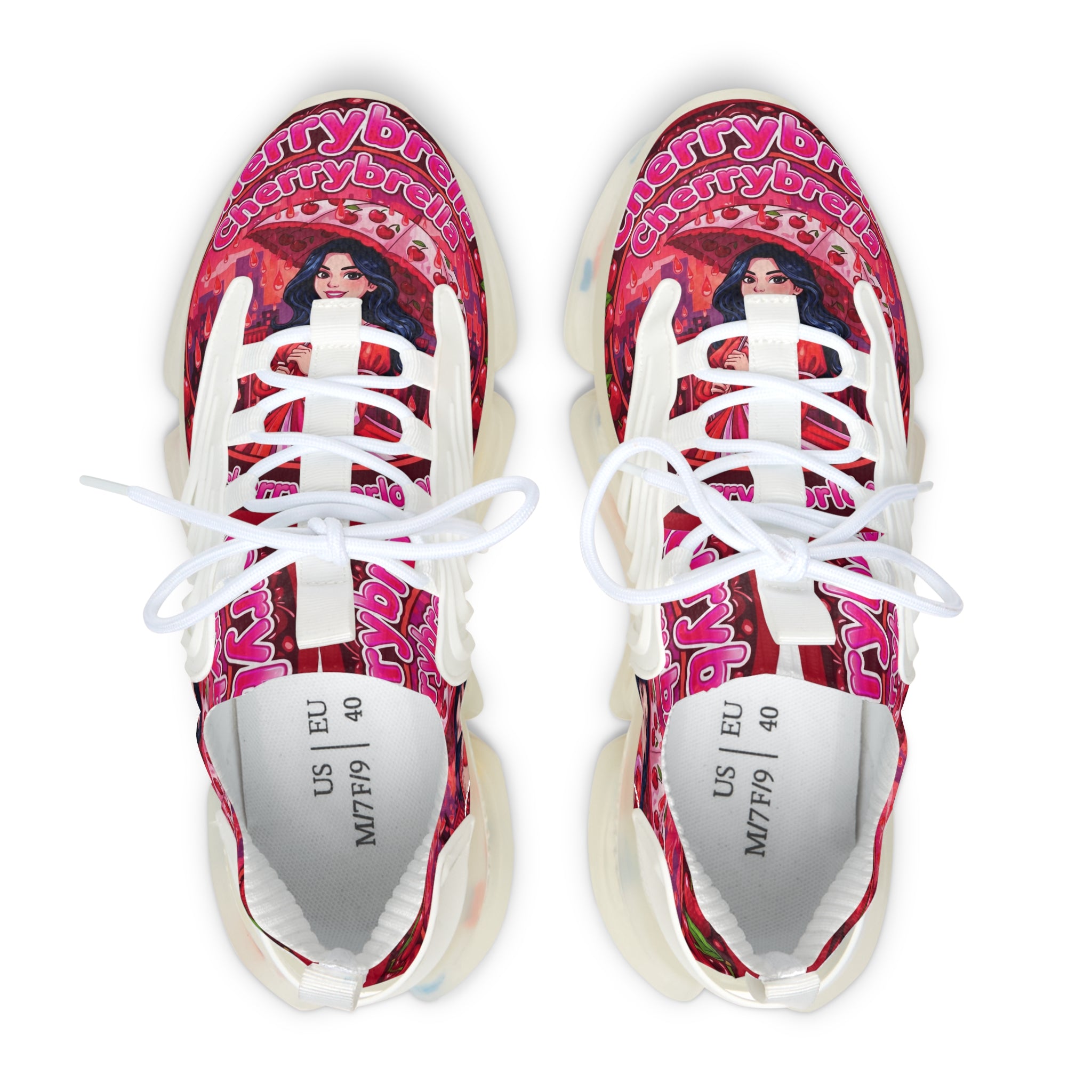 Women's Pink Retro Graphic Mesh Sneakers — 'CherryBella" Pattern