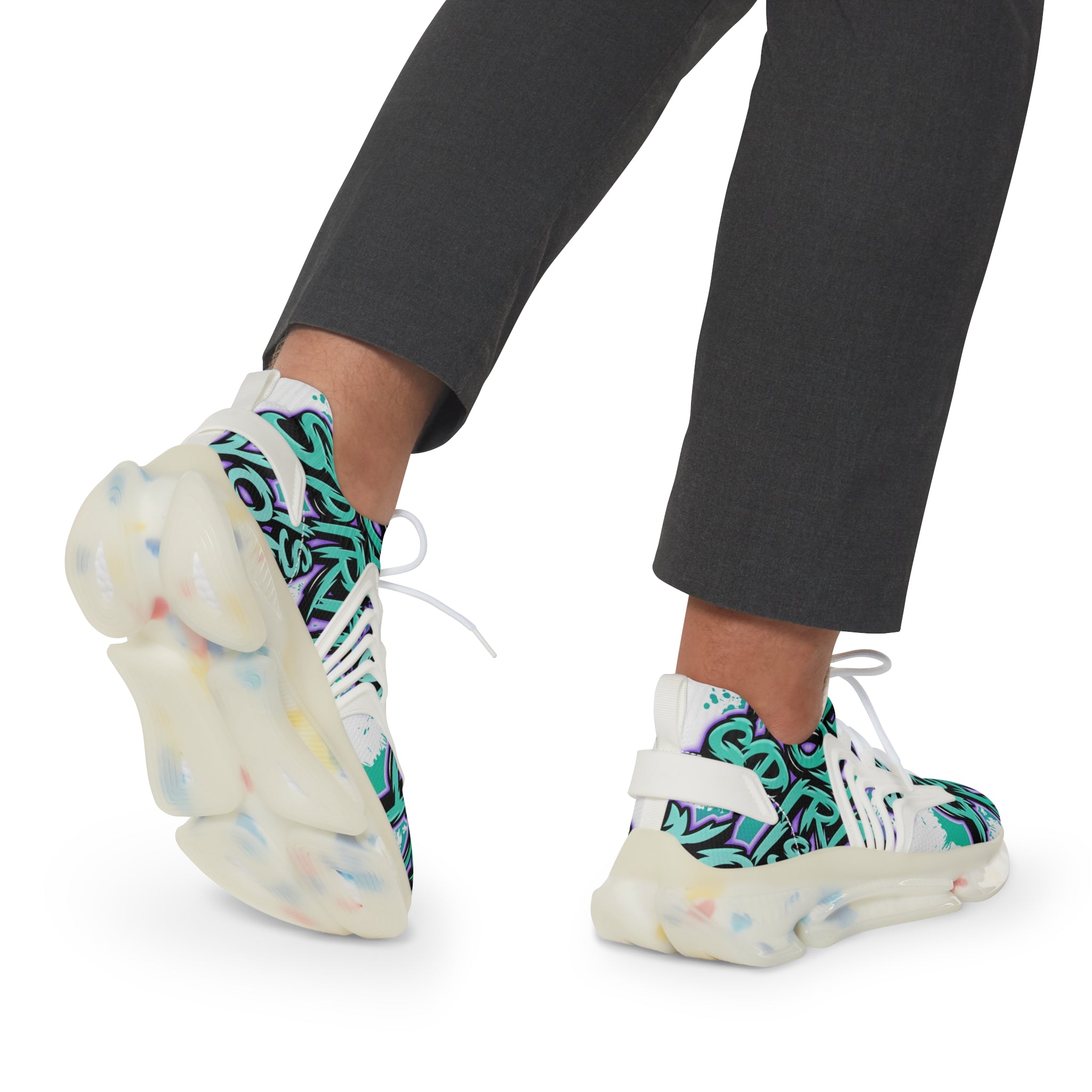 Men's Mesh Sneakers —"The Holy Spirit Is Yours'Bold Teal Graffiti Pattern Athletic Shoes