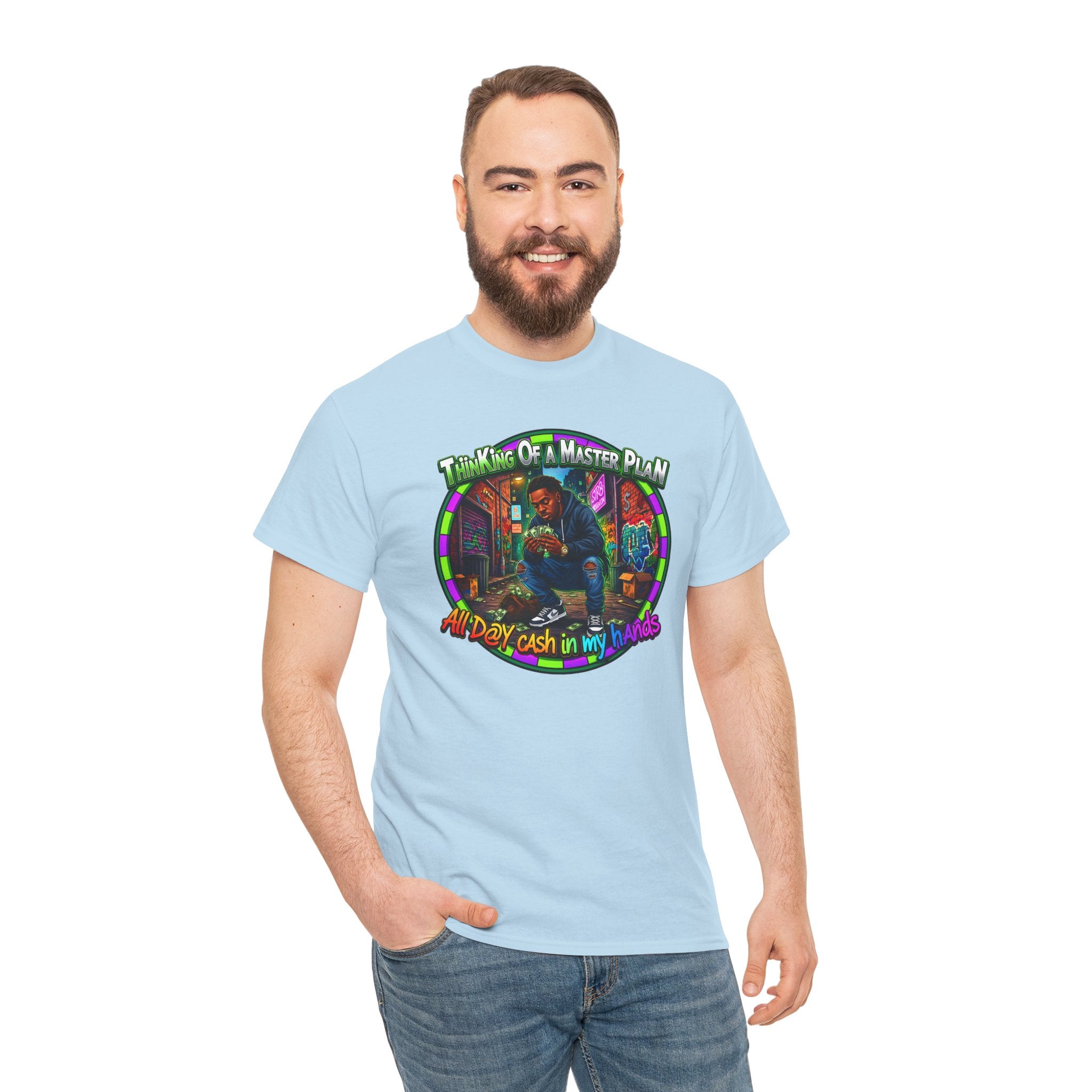 T-Shirt — "Thinking of a Master Plan" Colorful Retro Hip-Hop Graphic Tee