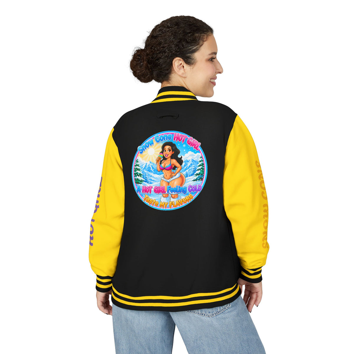 Letterman Jacket — 'SnowCone, Hot Girl' Retro Beach Graphic