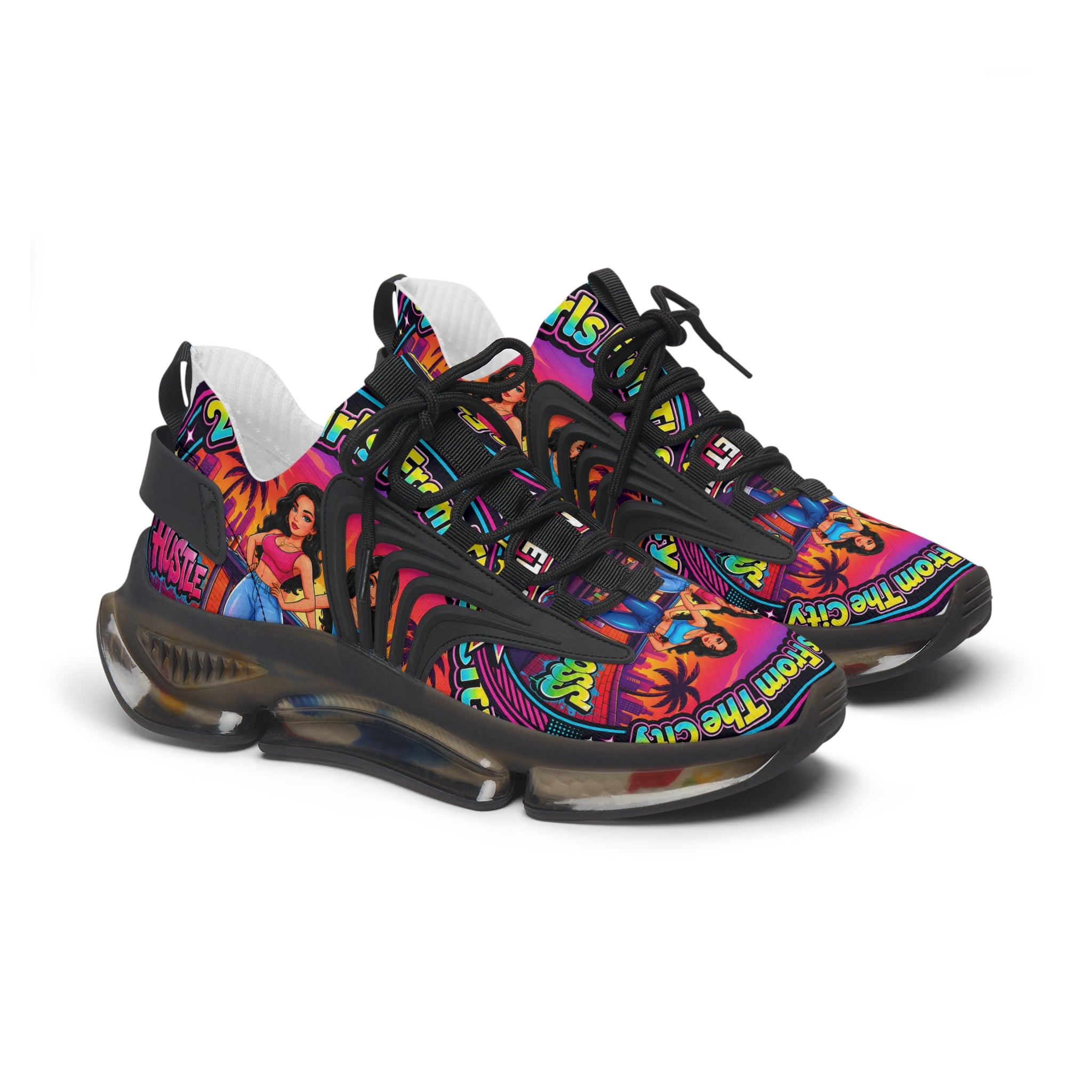 Women’s Mesh Sneakers — Colorful Retro '2Fly Girls From The City' Graphic Athletic Shoes