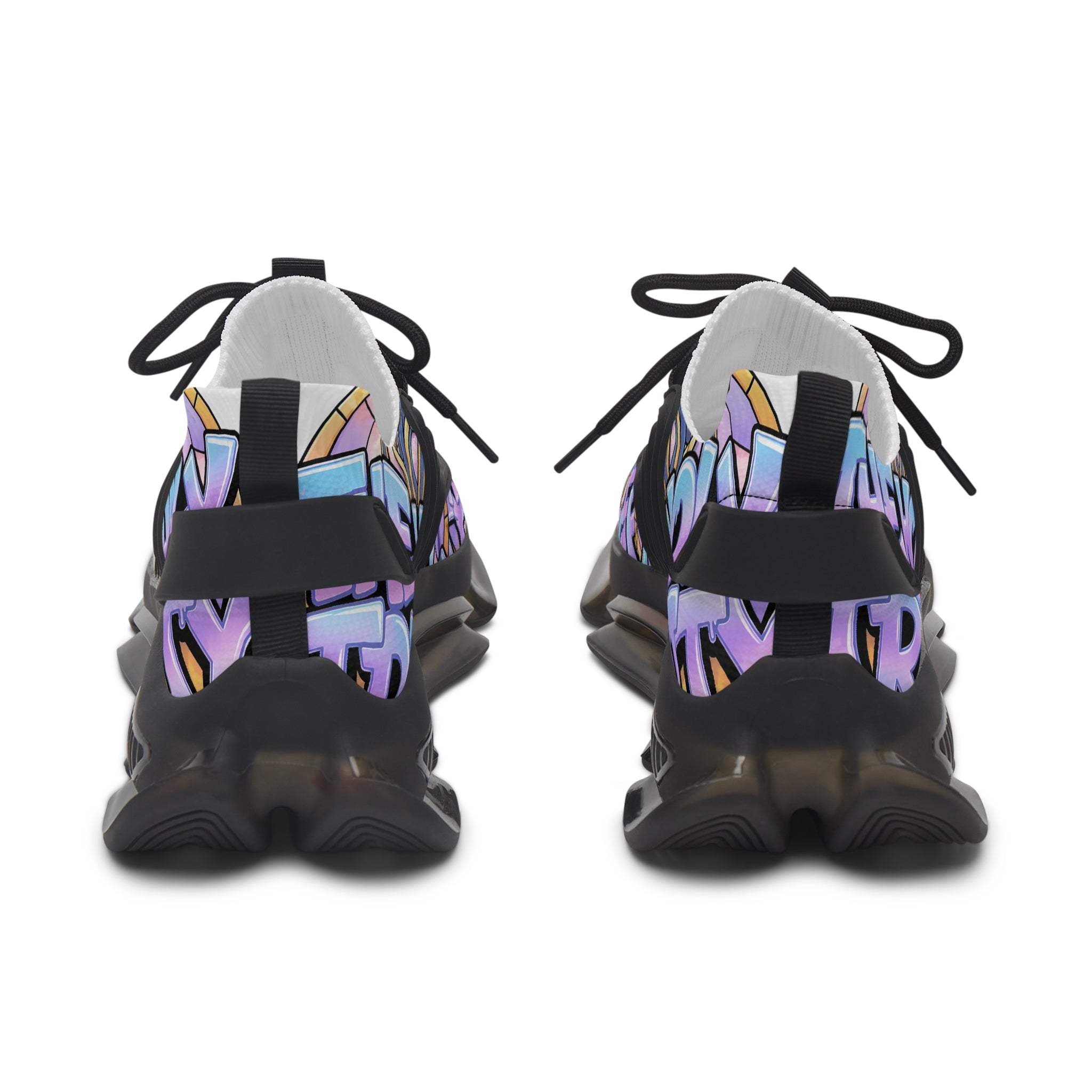 Men's Mesh Sneakers — "Holy Trinity " White Athletic Shoes with Pastel Graffiti Accent