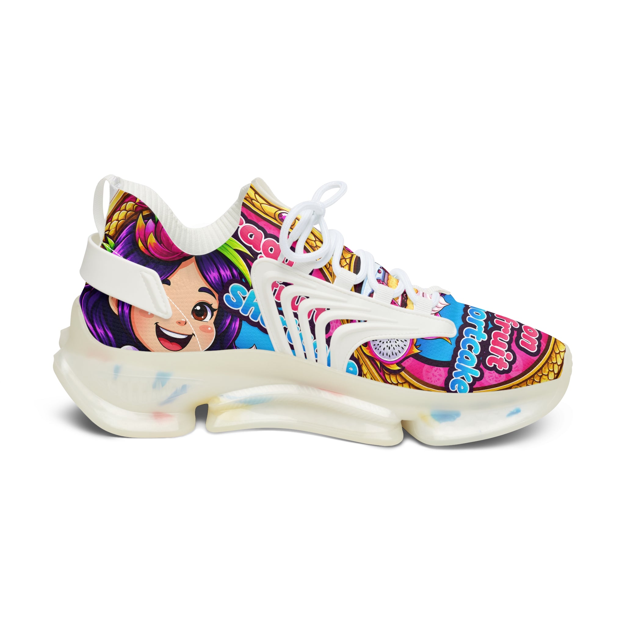 "Dragon Fruit Shortcake" Graphic Women's Mesh Sneakers — Colorful Cartoon Athletic Shoes