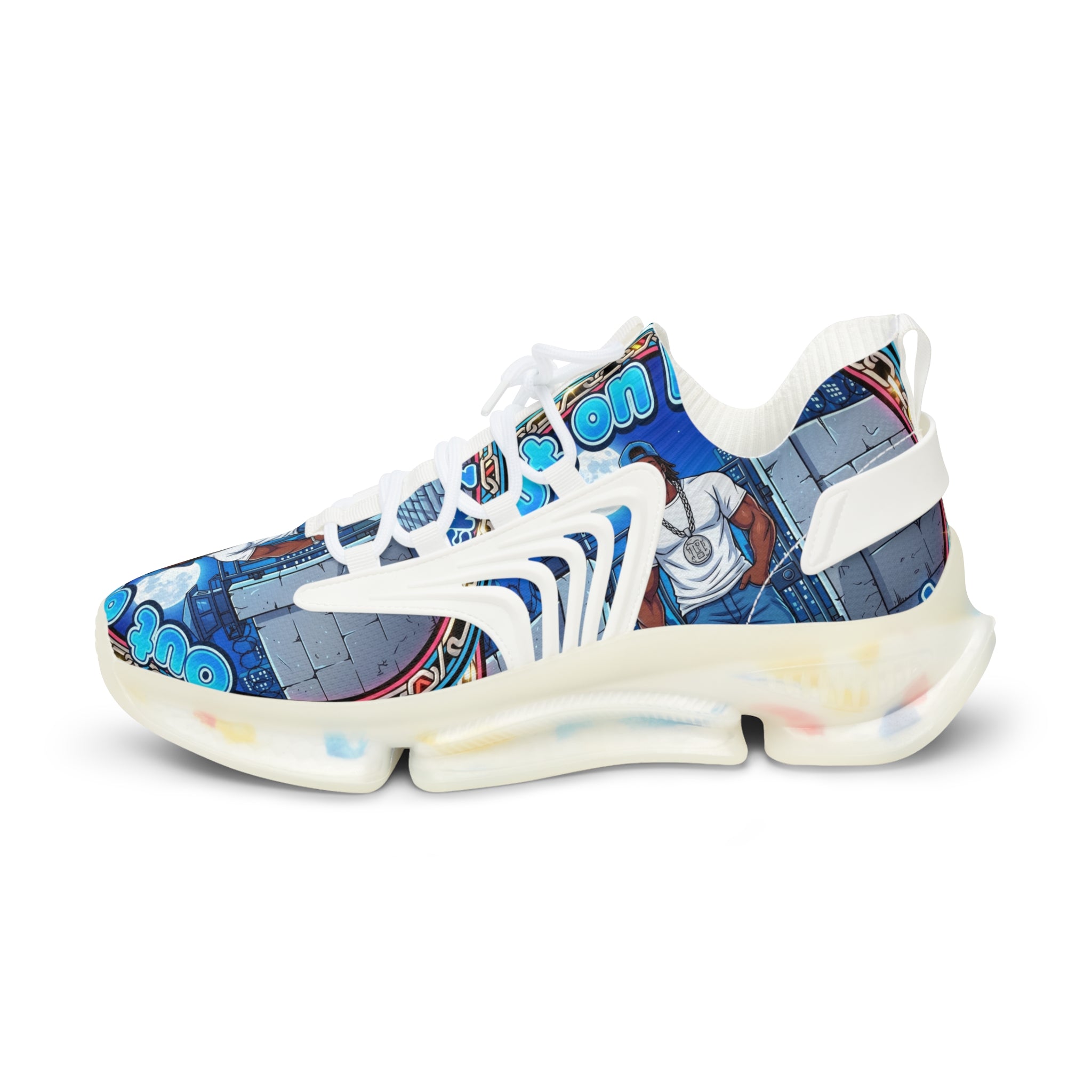 Men's Graphic Mesh Sneakers — " Out On Bail" Street Art Portrait Design