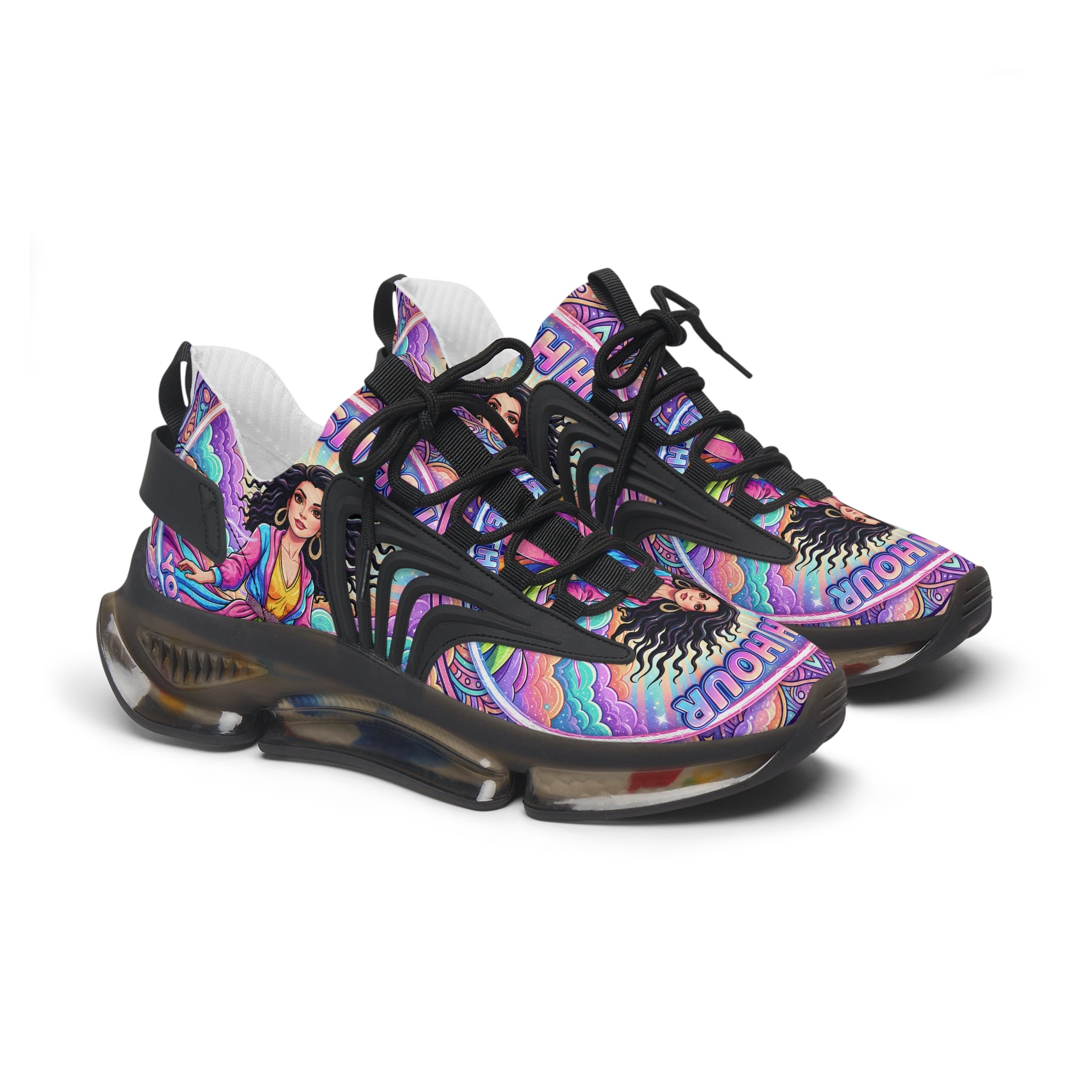 Mesh Sneakers — "Rush Hour "Vibrant Boho Goddess Graphic Women’s Athletic Shoes