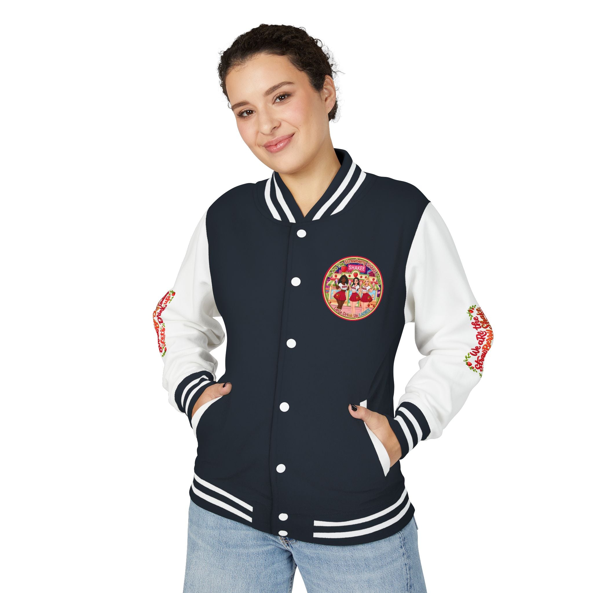 Letterman Jacket — " We Are The Strawberry Shake Ladies " Retro 'Shakee' Strawberry Girls Varsity Jacket