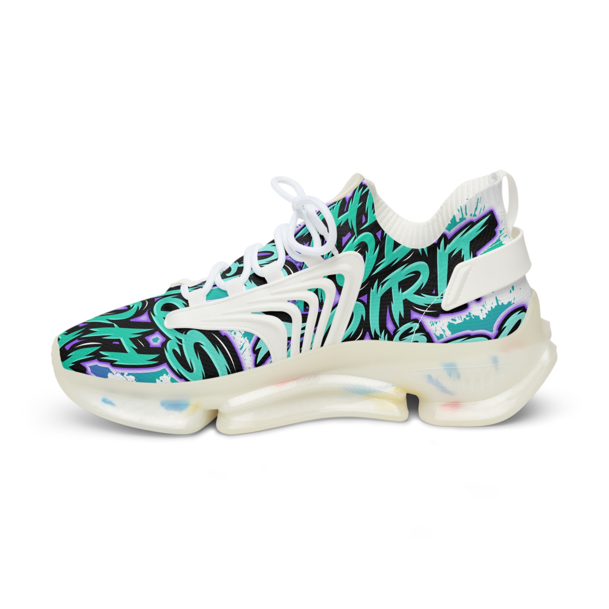 Men's Mesh Sneakers —"The Holy Spirit Is Yours'Bold Teal Graffiti Pattern Athletic Shoes