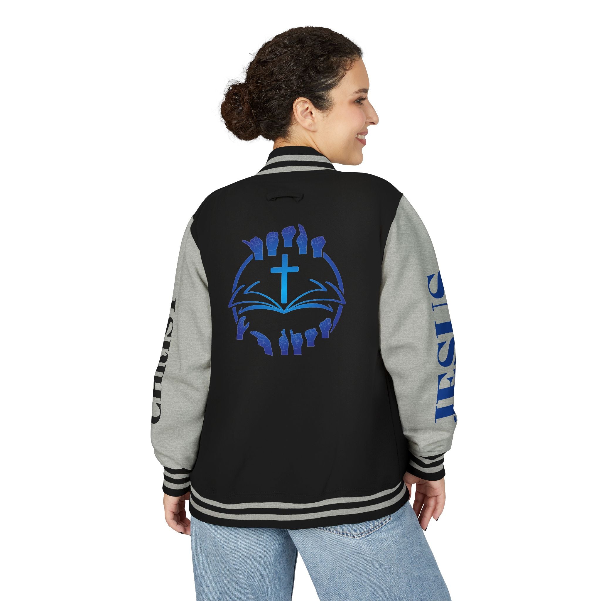 Christian Cross Letterman Jacket — Faith Crewneck Varsity Jacket