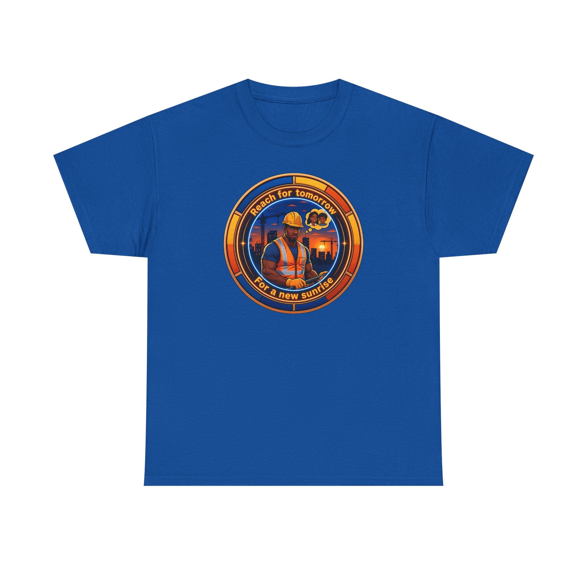 Construction Worker Sunset Tee — “Reach for Tomorrow ” Safety Crew T-Shirt