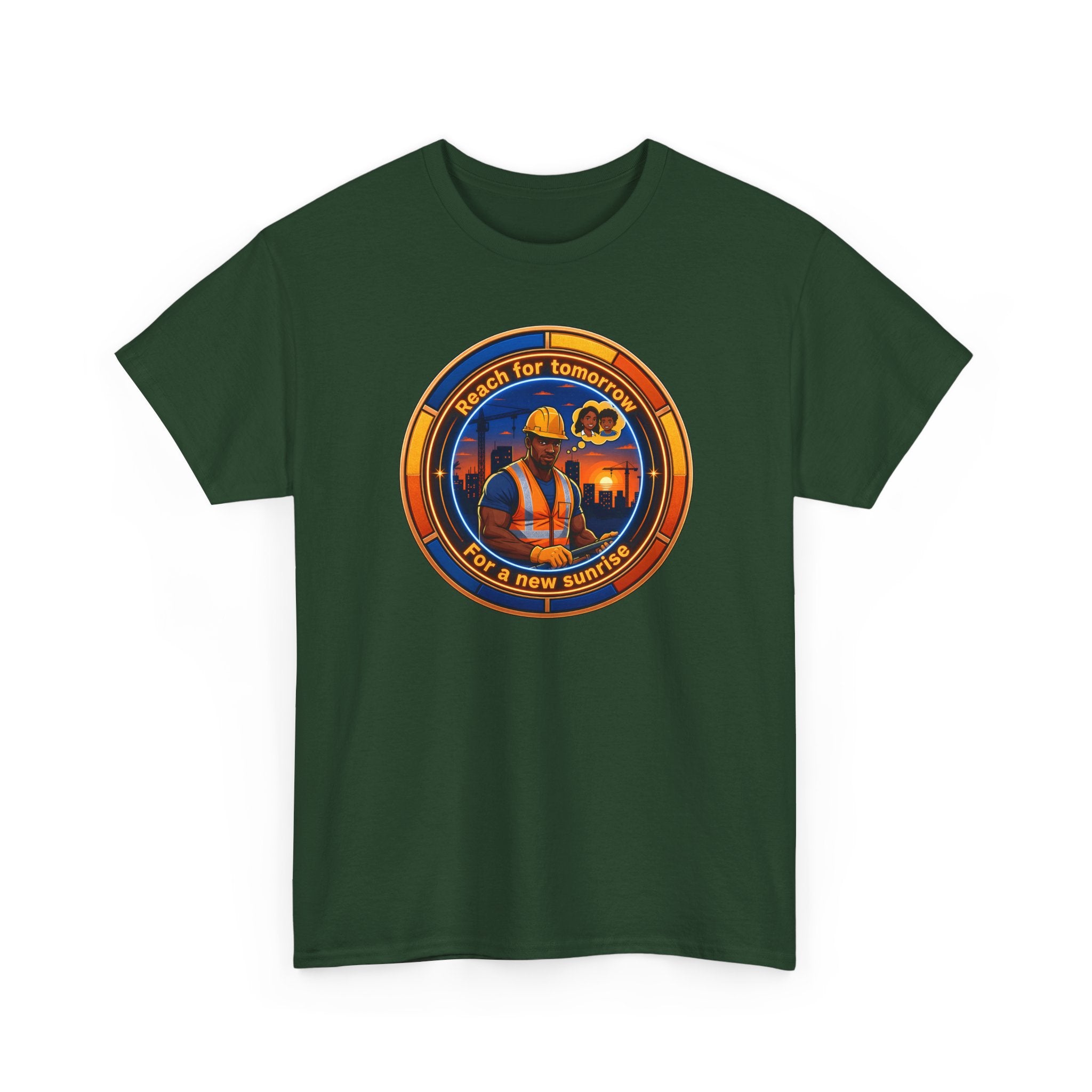Construction Worker Sunset Tee — “Reach for Tomorrow ” Safety Crew T-Shirt
