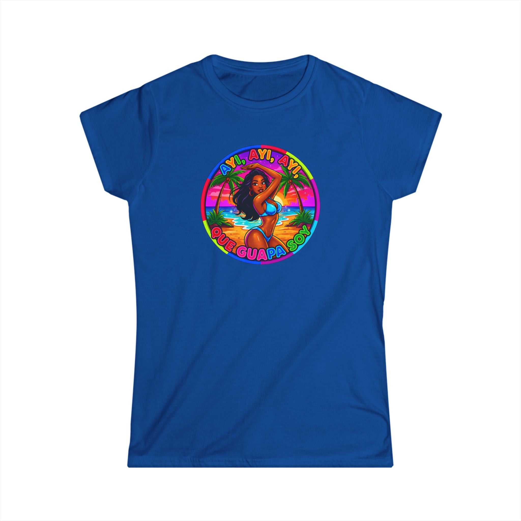 Vintage Tropical Surf T-Shirt — "Ayi, Ayi Ayi Que Guapa Soy"  Retro Beach Graphic