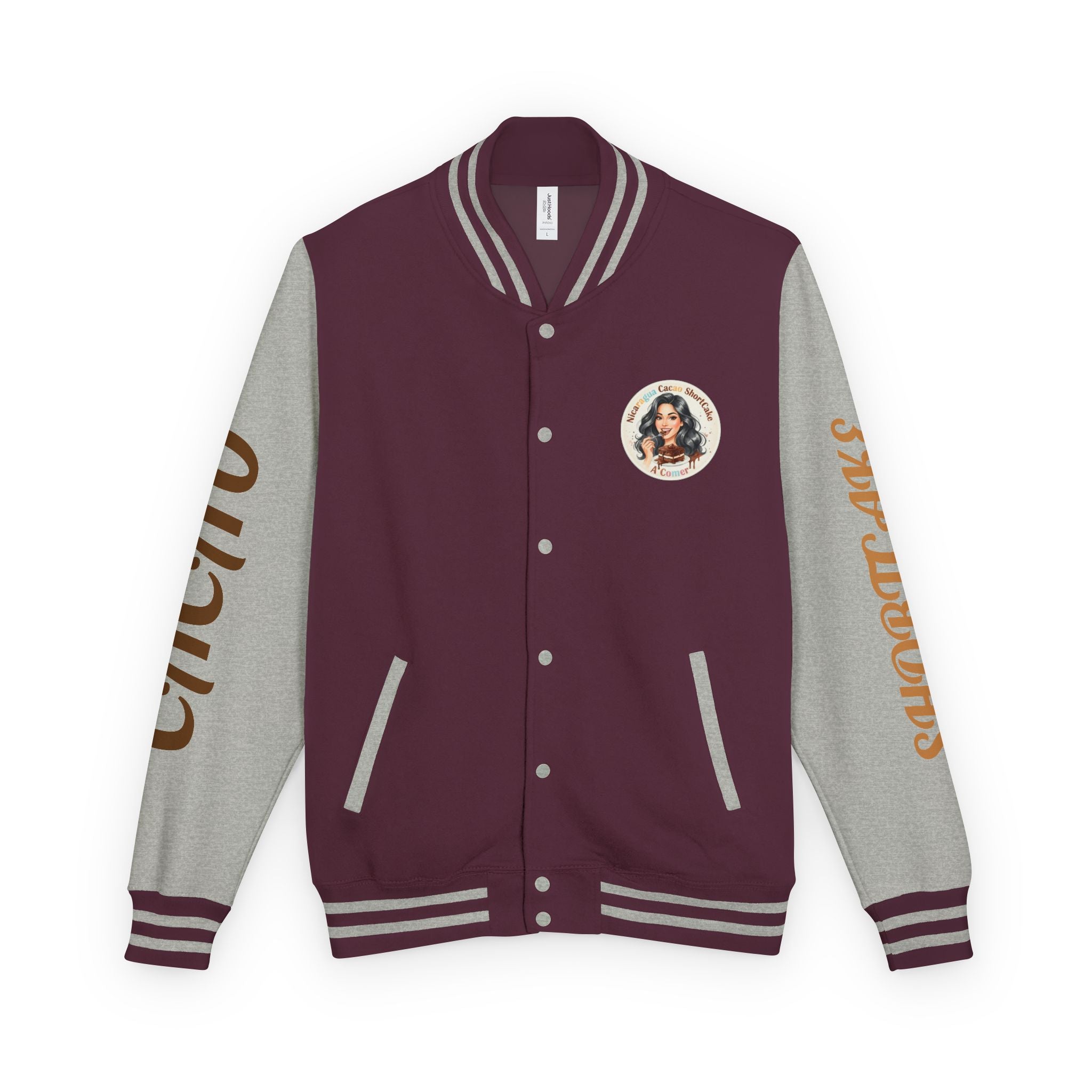 Vintage Pin-Up Letterman Jacket —Cacao Chocolate Shortcake Retro Logo Varsity Jacket
