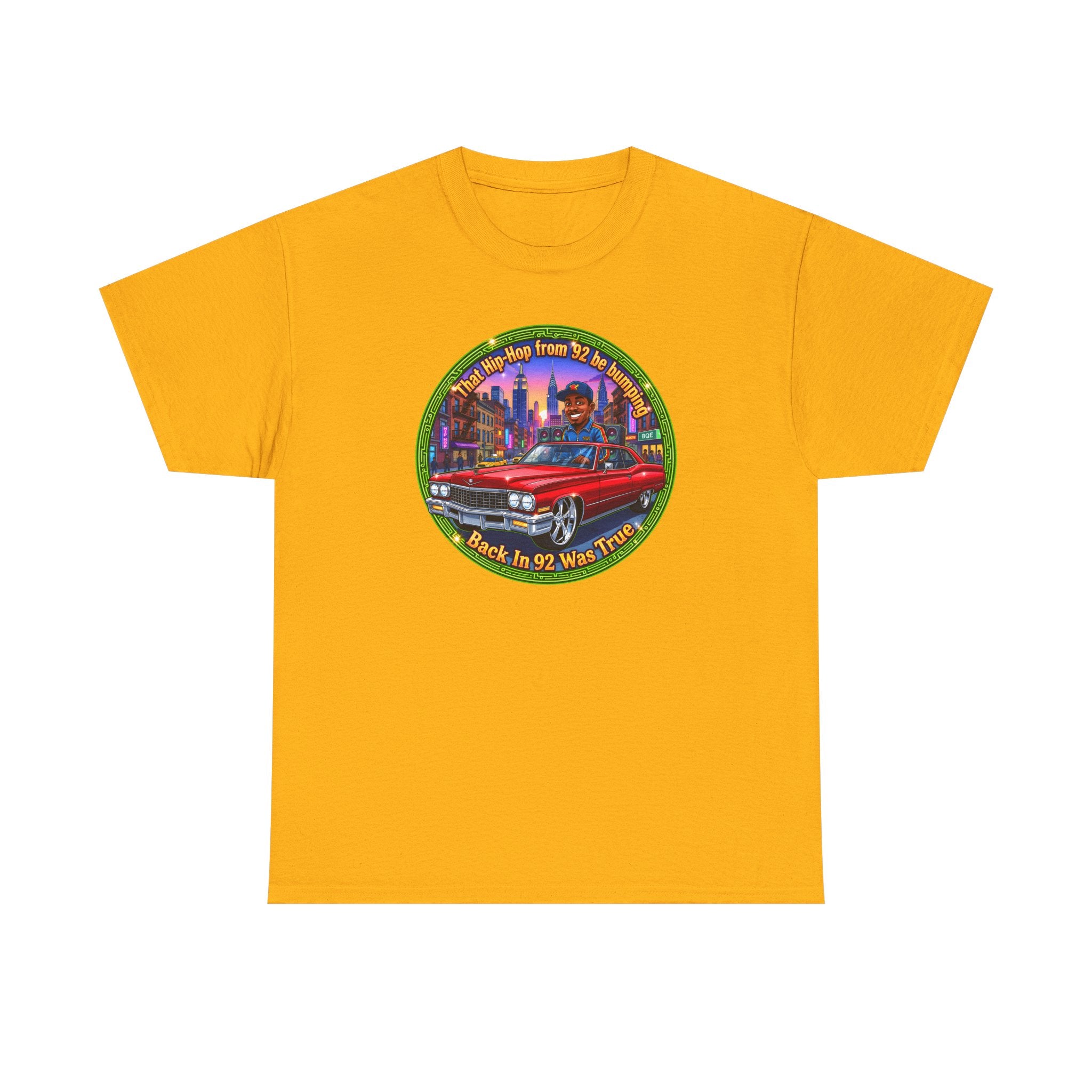 Vintage Red Convertible T-Shirt – “That Hip-hop From 92 Be Bumping" Retro City Cruise Tee
