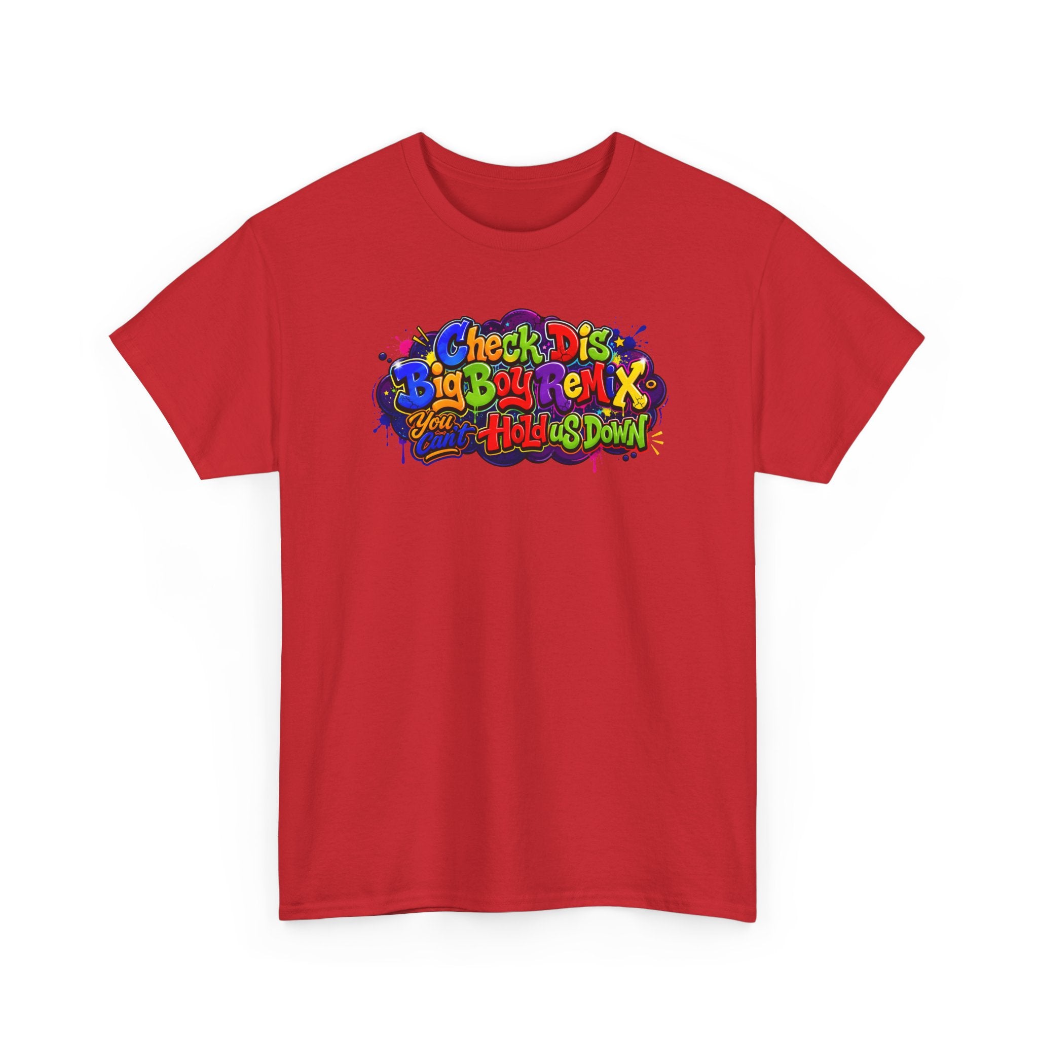 Graphic Tee — Colorful 'Check Dis Big Boy Remix' Retro Street Art T-Shirt