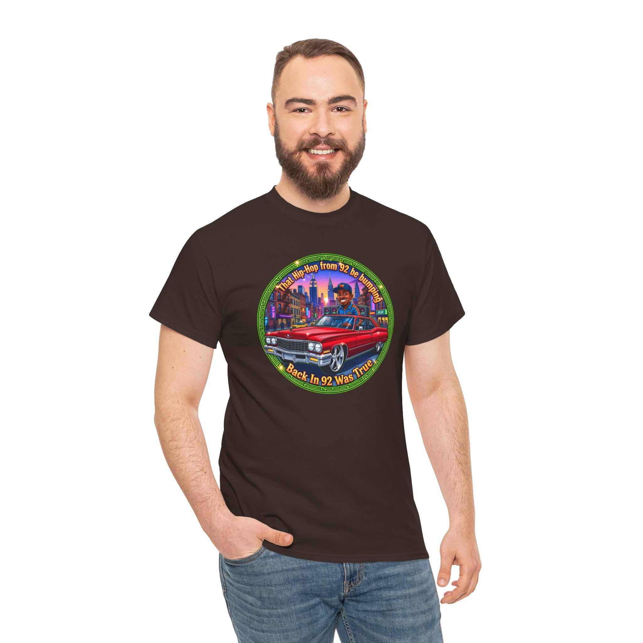 Vintage Red Convertible T-Shirt – “That Hip-hop From 92 Be Bumping" Retro City Cruise Tee