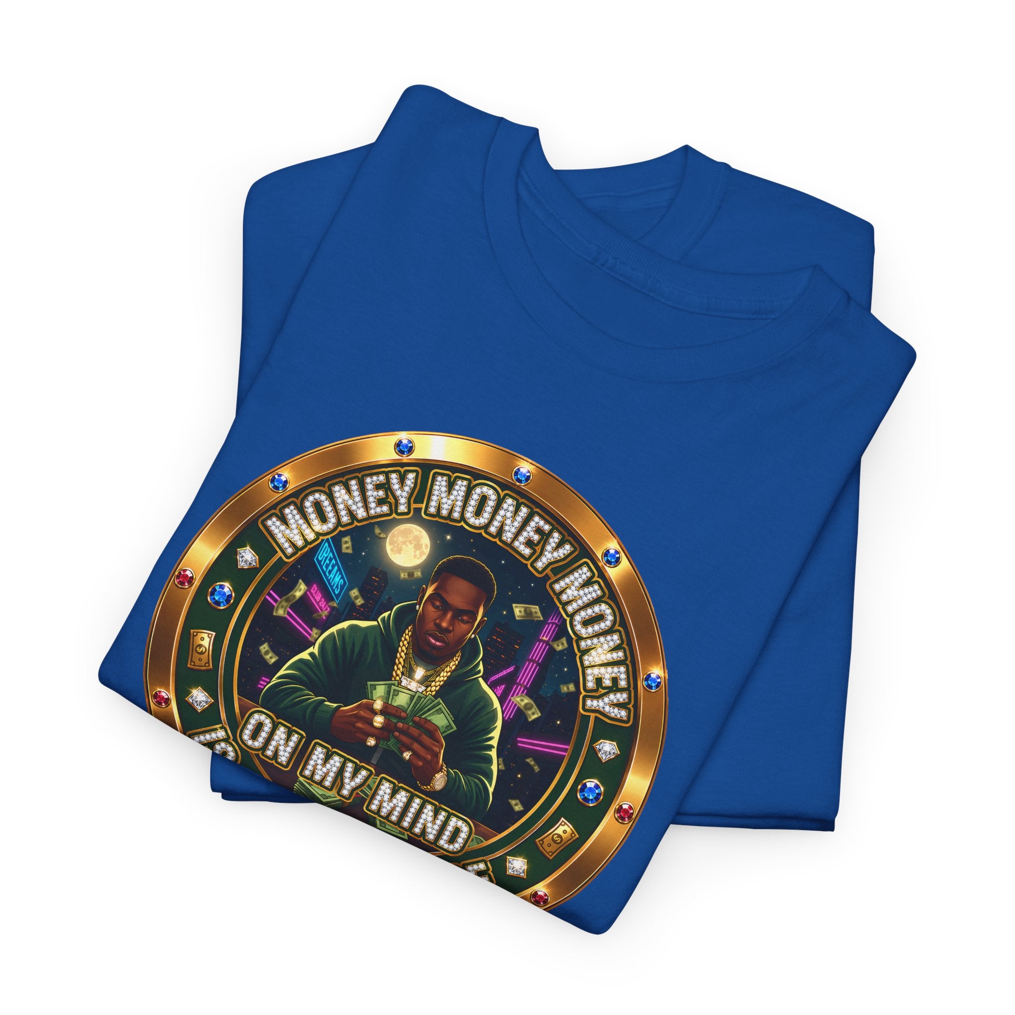 "Money On My Mind" Graphic Tee — Retro Casino Coin Design