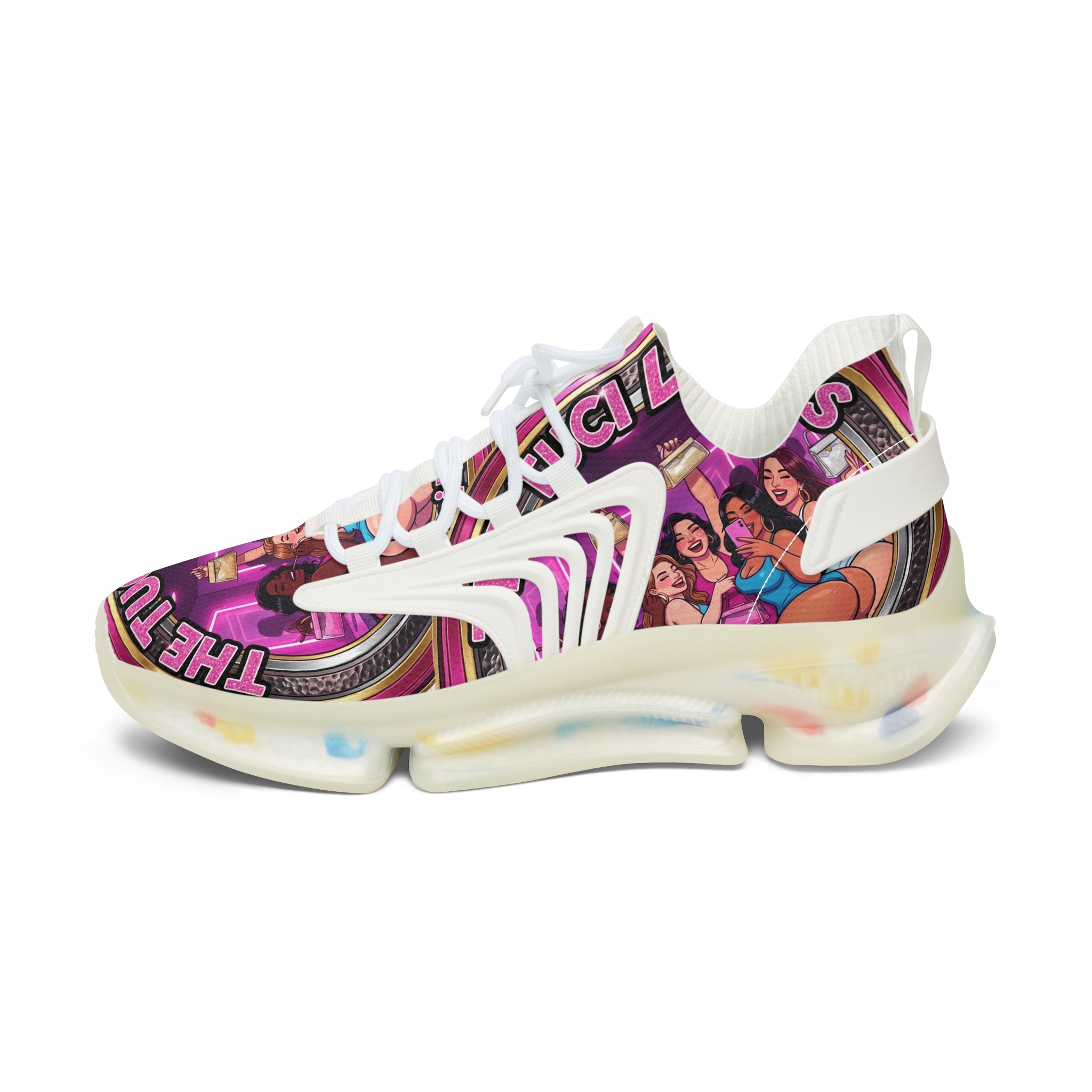 Mesh Sneakers —" The Tuci Ladies " Retro Pink Disco Club Graphic Women's Athletic Shoes