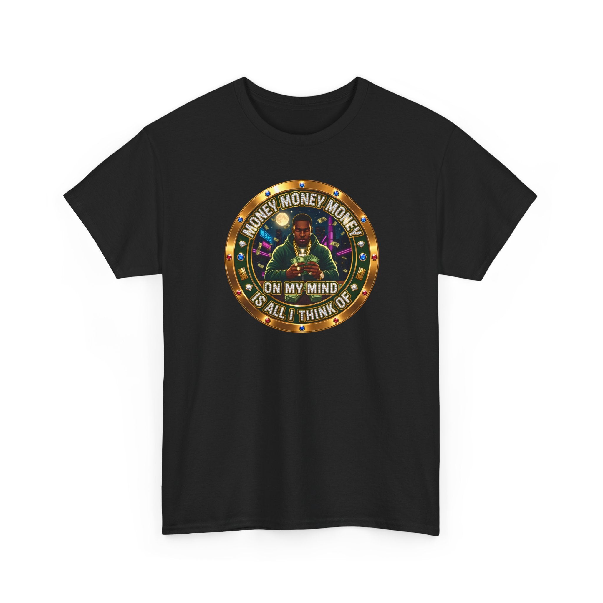 "Money On My Mind" Graphic Tee — Retro Casino Coin Design