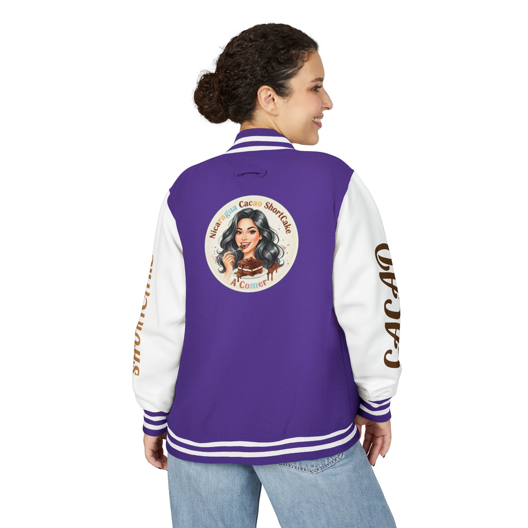 Vintage Pin-Up Letterman Jacket —Cacao Chocolate Shortcake Retro Logo Varsity Jacket