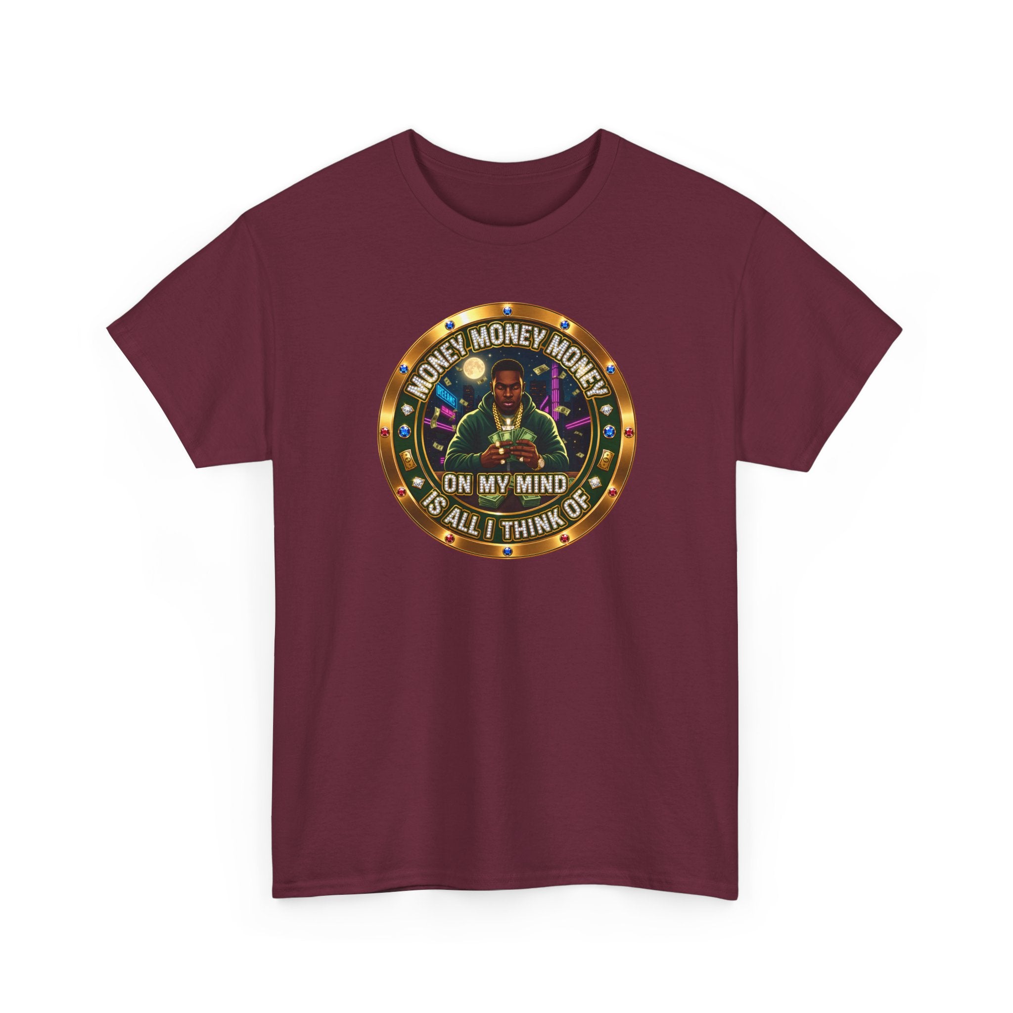 "Money On My Mind" Graphic Tee — Retro Casino Coin Design