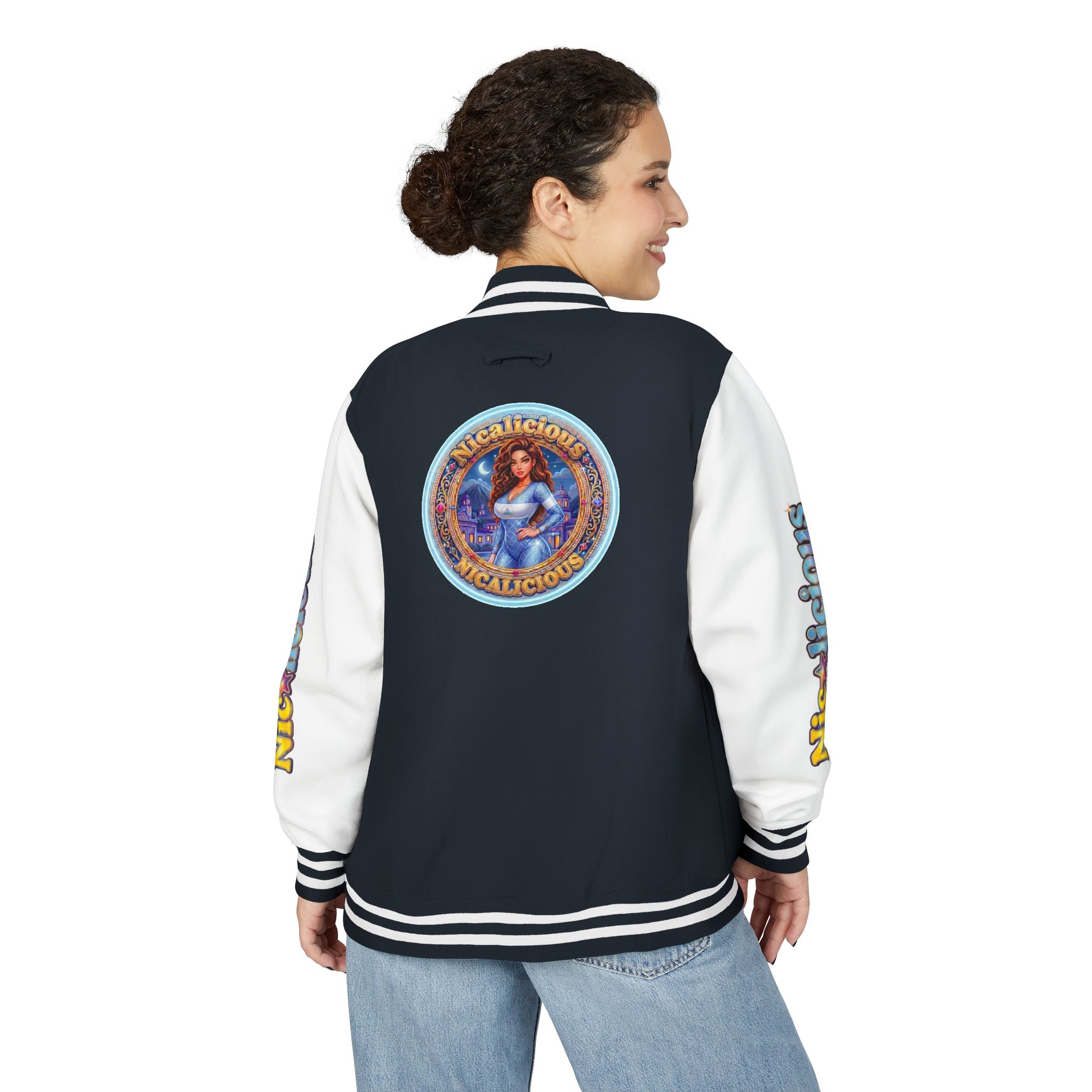 "Nicalicious" Letterman Jacket - Retro Pinup Graphic Varsity Bomber