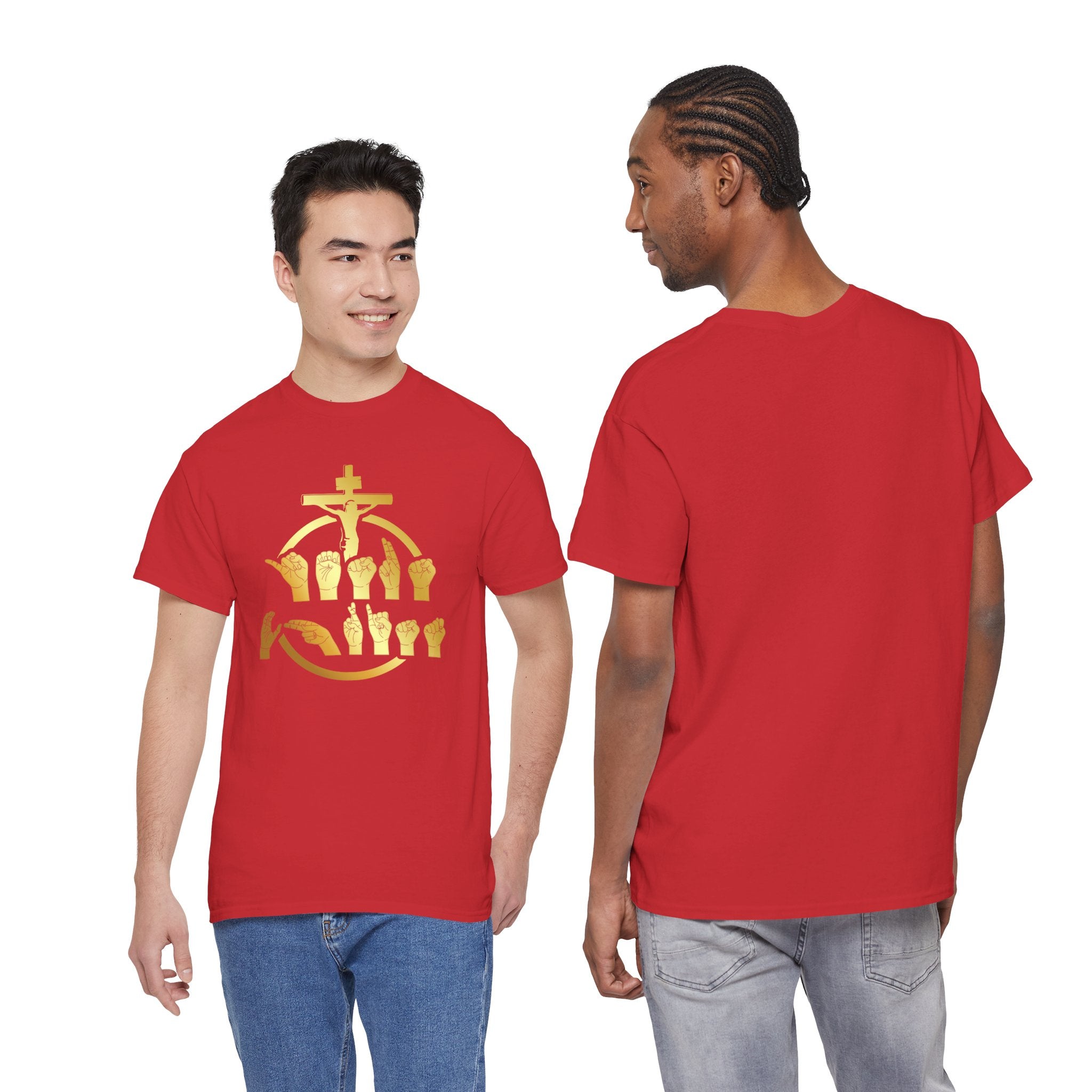 Christian Cross & Praying Hands T-Shirt — Gold Faith Design