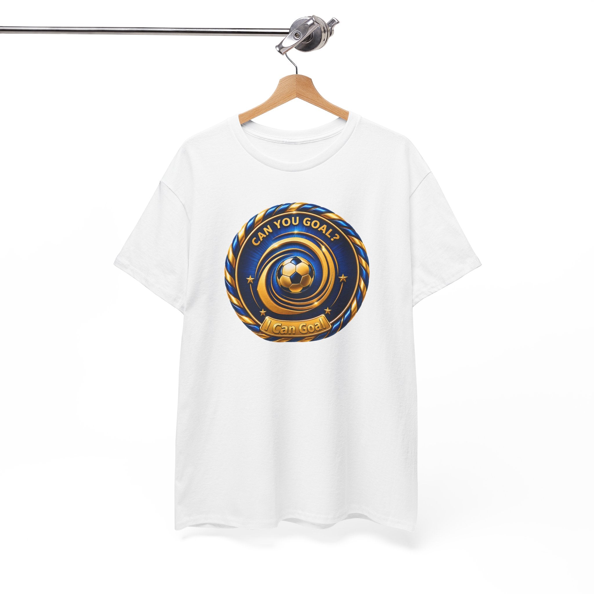 Soccer Badge Tee — "Can You Goal?" Graphic Soccer Shirt