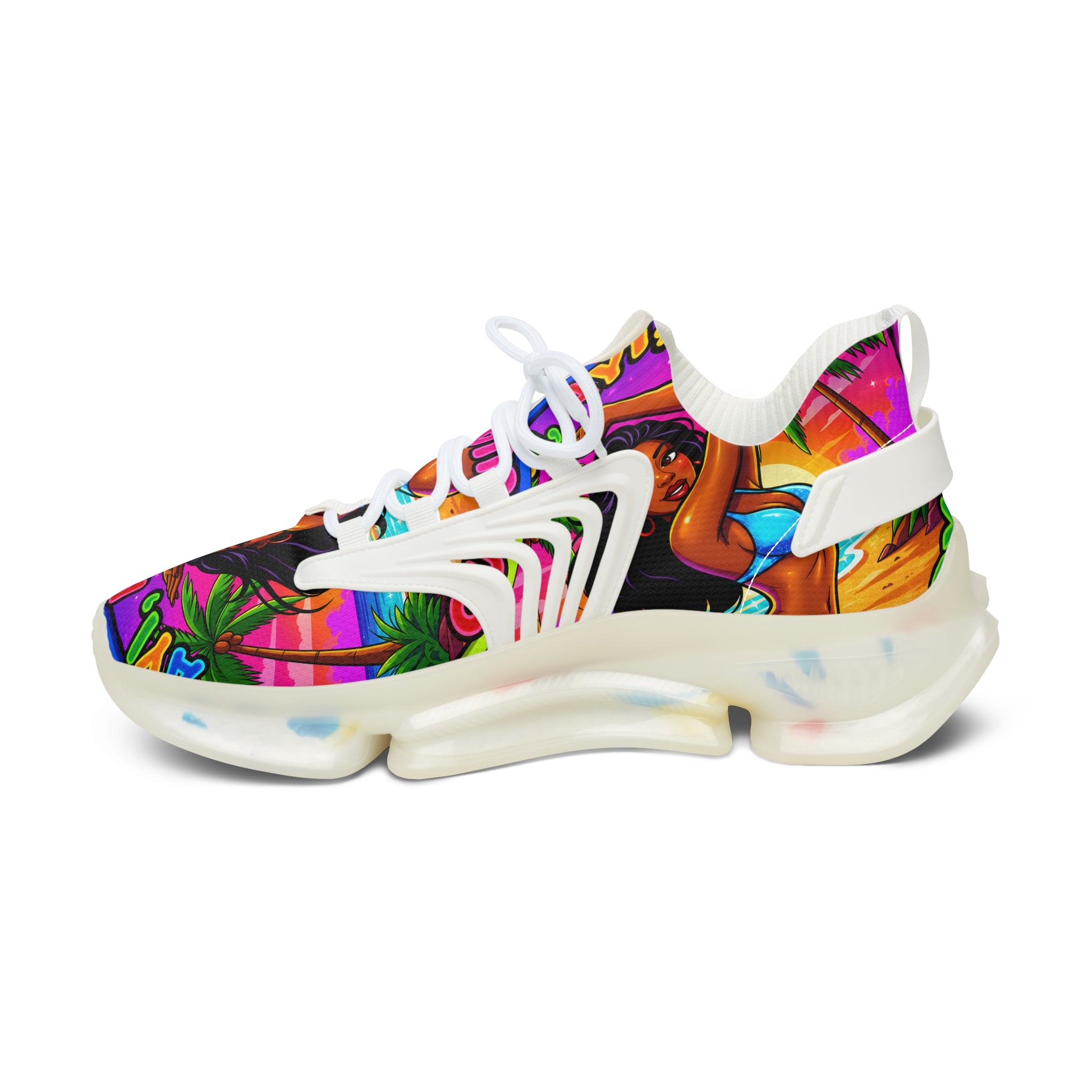 Women’s Mesh Sneakers — Vibrant Tropical ‘Ayi Ayi Ayi!’ Graphic Design