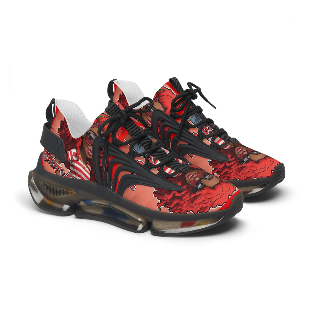 Red Curly-Haired Girl Athletic Sneakers — " Cherry Red Girl "Women's Fashion Mesh Shoes