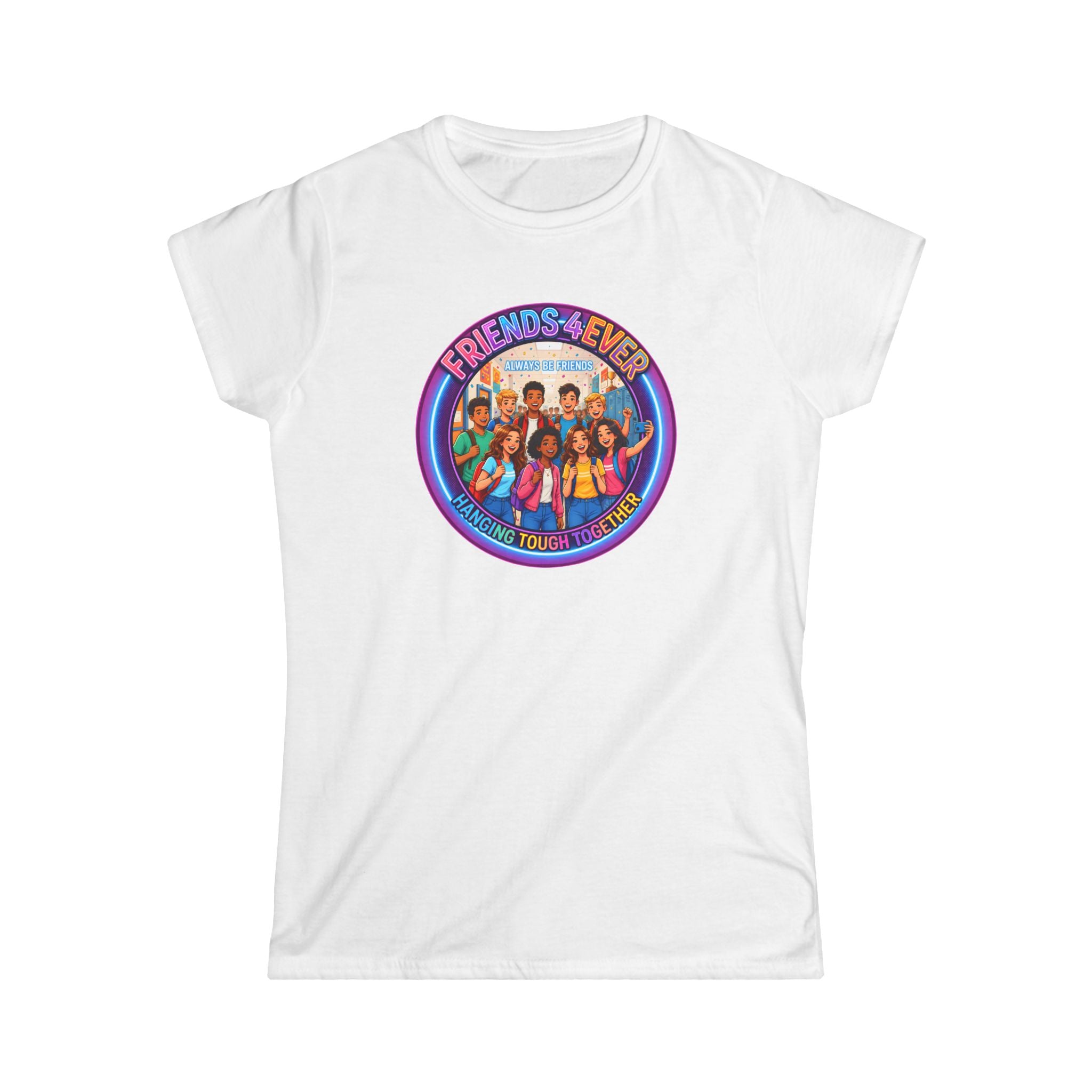 "Friends 4Ever" Graphic Tee — Retro Diverse Girl Squad Shirt