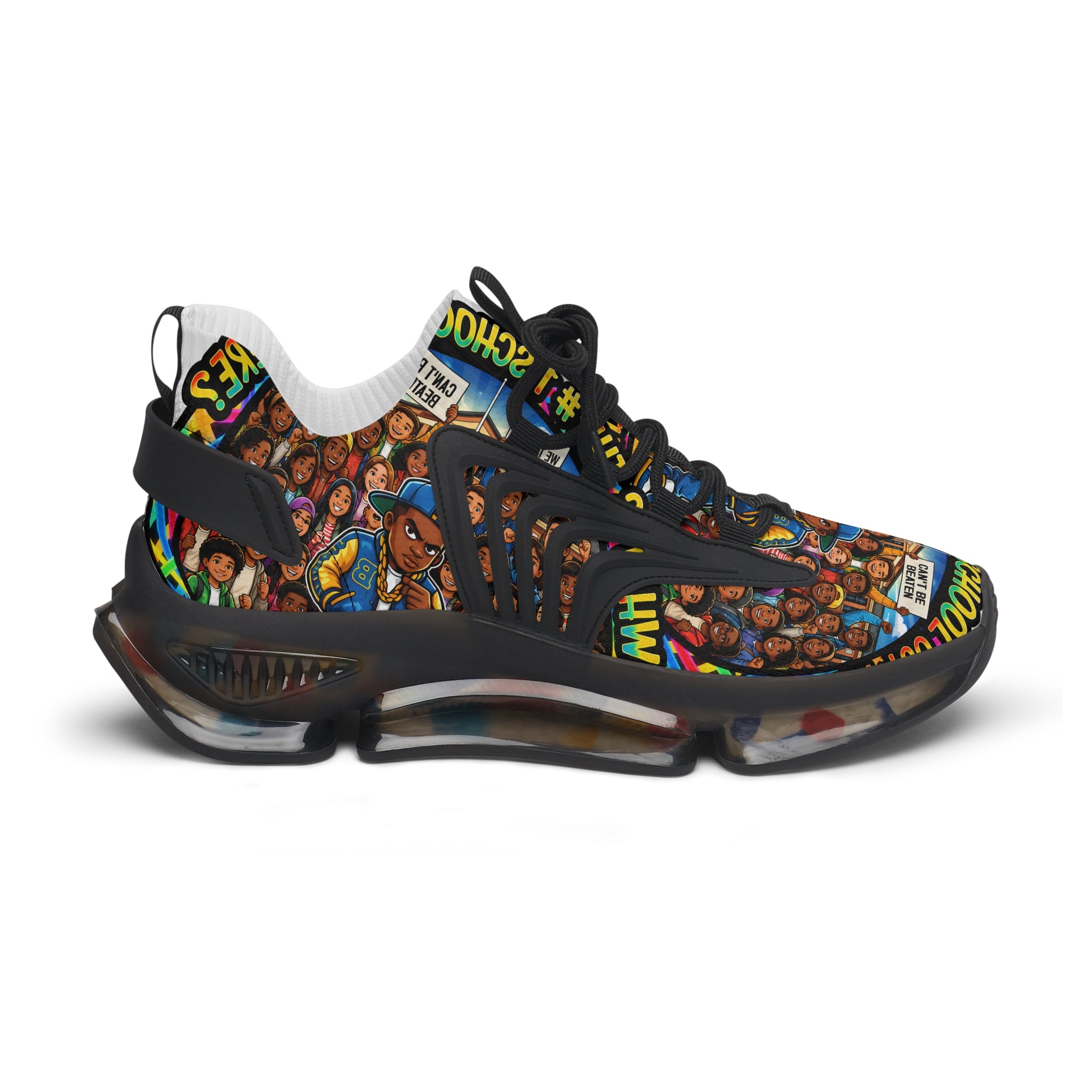 Mesh Sneakers — Colorful School Portrait Collage Women’s Sneakers